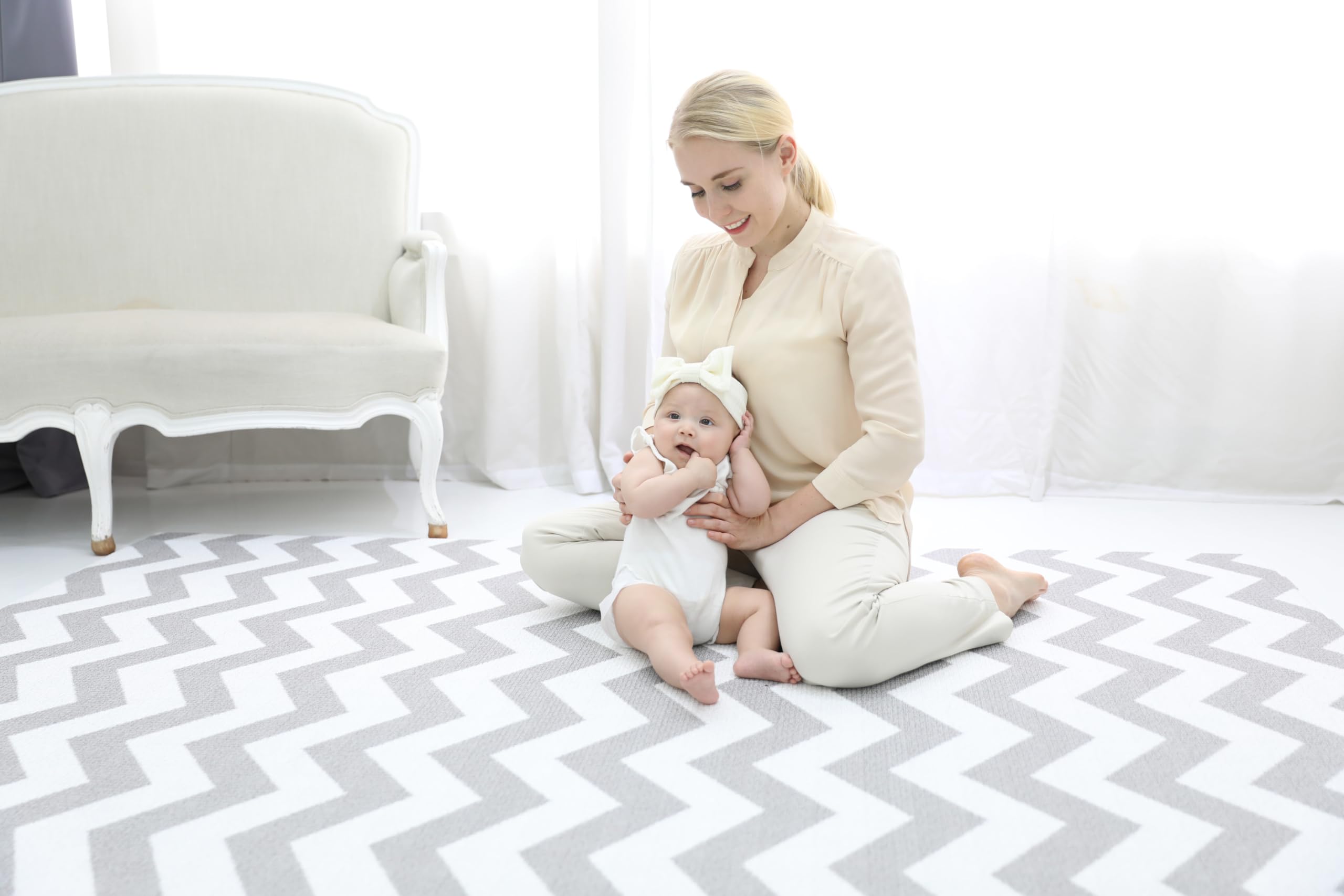 Baby MAT - PLAYMAT - DWINGULER Slim - Zigzag Grey - MEDIUM 180 * 140 * 8mm - Wendbar, Weich, Schadstofffrei, Wasserdicht, rutschfest, CE Zertifiziert