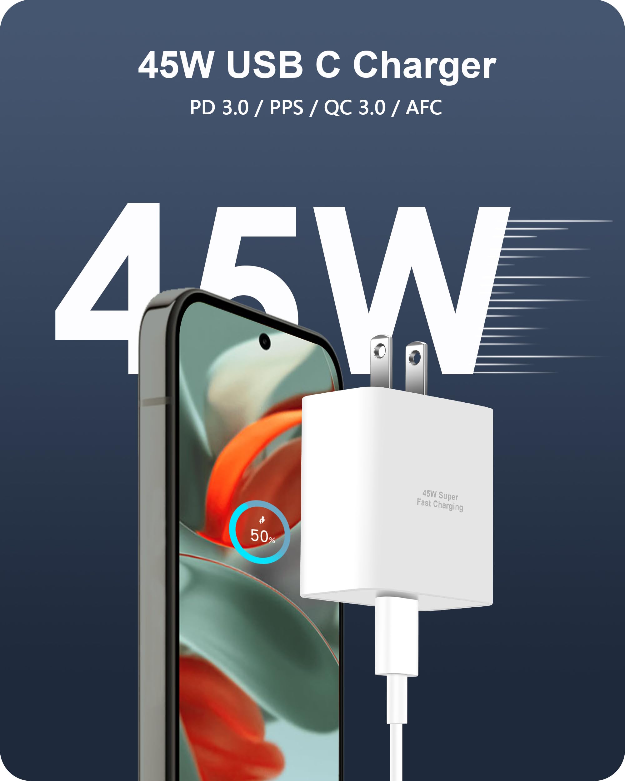 45W USB C Fast Charger for Google Pixel 9/9 Pro/9 Pro XL/9 Pro Fold/8/8a/8 Pro/7/7a/7 Pro/6/5/4/3 XL, 2-Pack 45 Watt Type C Super Fast Charging Wall Charger Block with [6FT+10FT] Long Pixel Cable