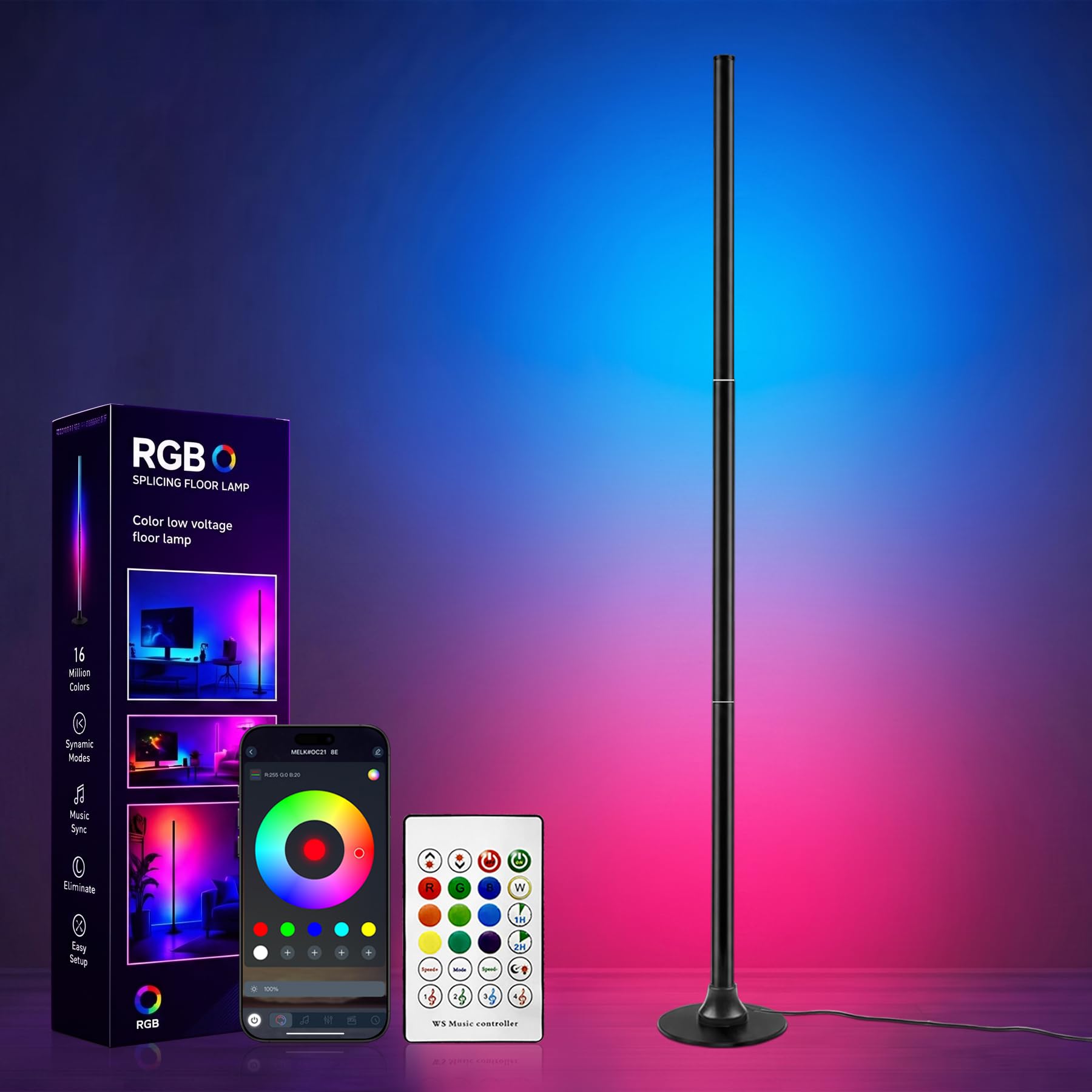sylvwin LED Stehlampe,LED Ecklampe mit APP & Fernbedienung, Musik Sync, 16 Millionen Farben RGB Led Stehlampe für Wohnzimmer Schlafzimmer Gaming Eckleuchte