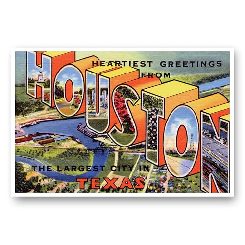 GREETINGS FROM HOUSTON, TX vintage reprint postcard set of 20 identical postcards. Large Letter Houston, Texas city name post card pack (ca. 1930's-1940's). Made in USA.