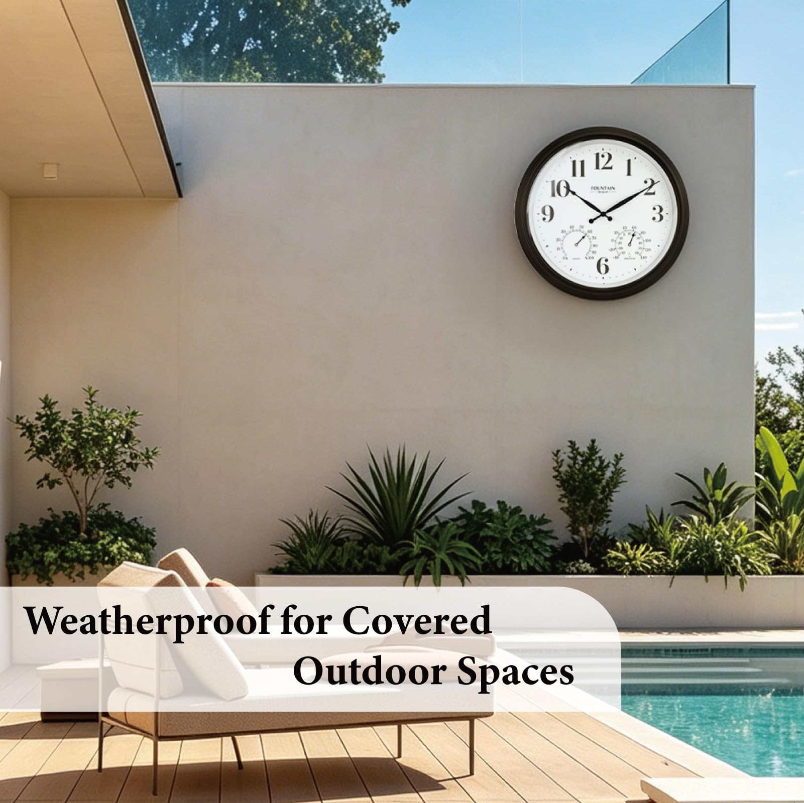 Maison Outdoor-Uhren für Terrasse, groß, wasserdicht, mit Thermometer, ölgerieben, Bronze-Schwarz