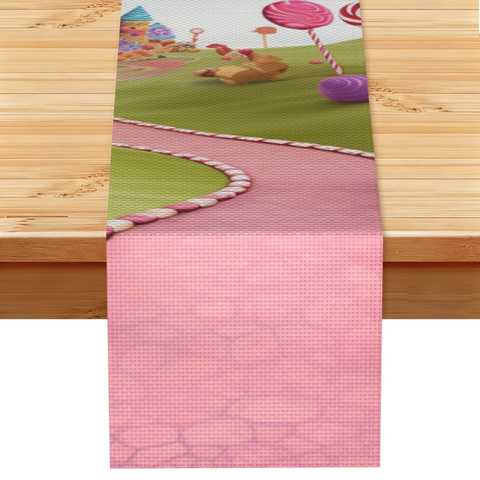 Candy Table Runner 13x72 Inch Cotton Linen Table Linen Washable Farmhouse Tablecloth Modern Abstract Art Kitchen Dinning Table Decoration for Home Party Decor