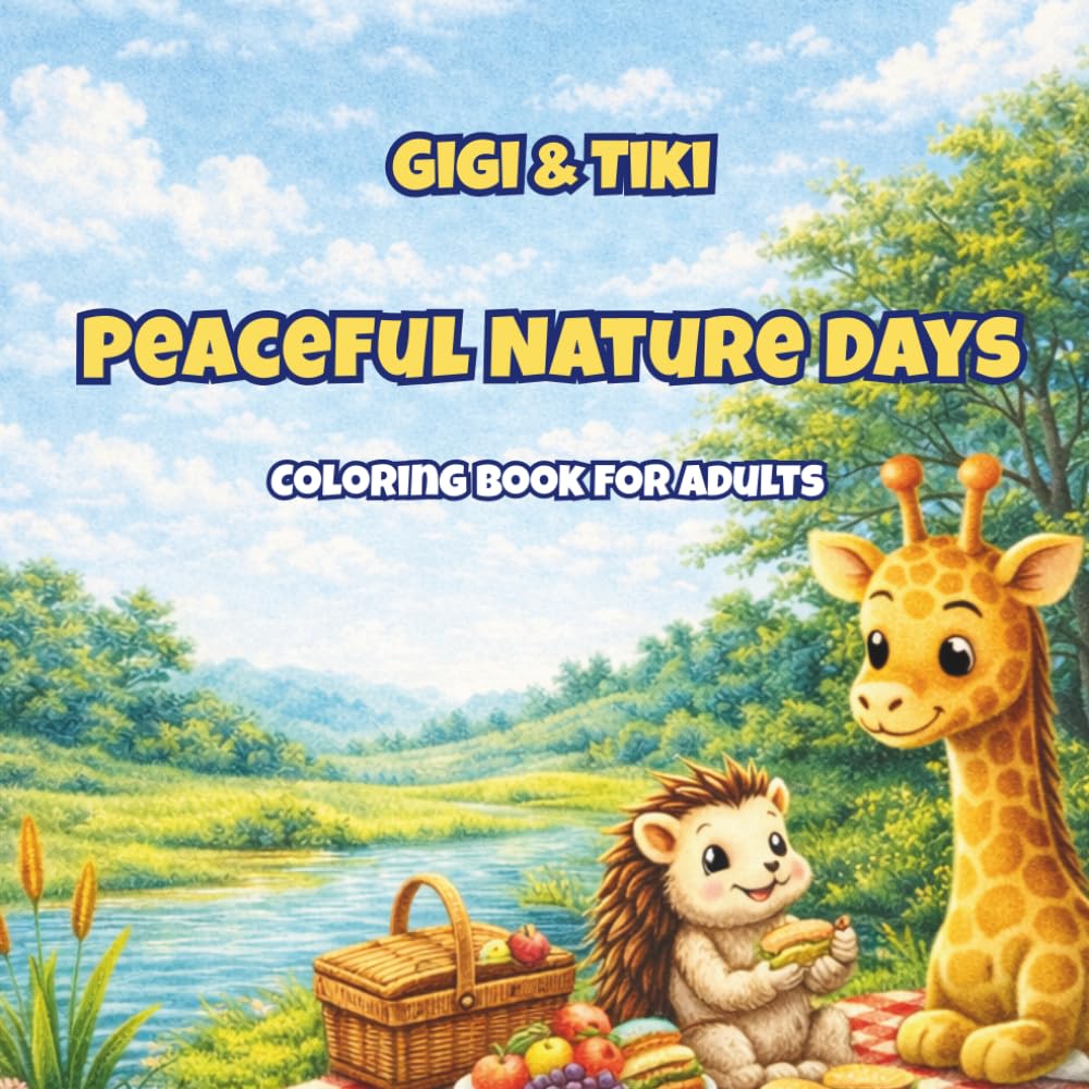 Gigi & Tiki: Peaceful Nature Days: A Cozy Kawaii Coloring Book for Adults with Relaxing Nature Scenes and Cute Friendship Moments