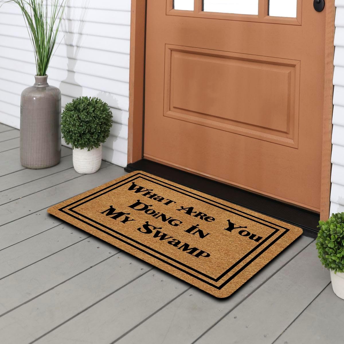 Welcome Mat What are You Doing in My Swamp Funny Doormat for Home Entrance (23.6 X 15.7 inch) Polypropylene Fabric Top with Rubber Back Doormat for Front Door Indoor Outdoor Rug