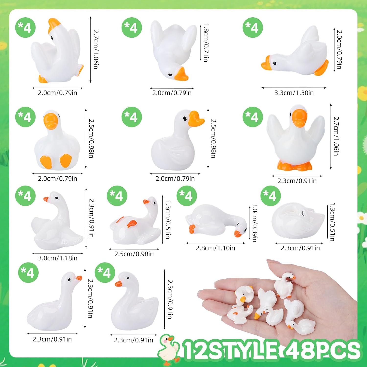 48Pcs Mini Resin Gooses Figurines 12 Styles Small Resin Geese image 2