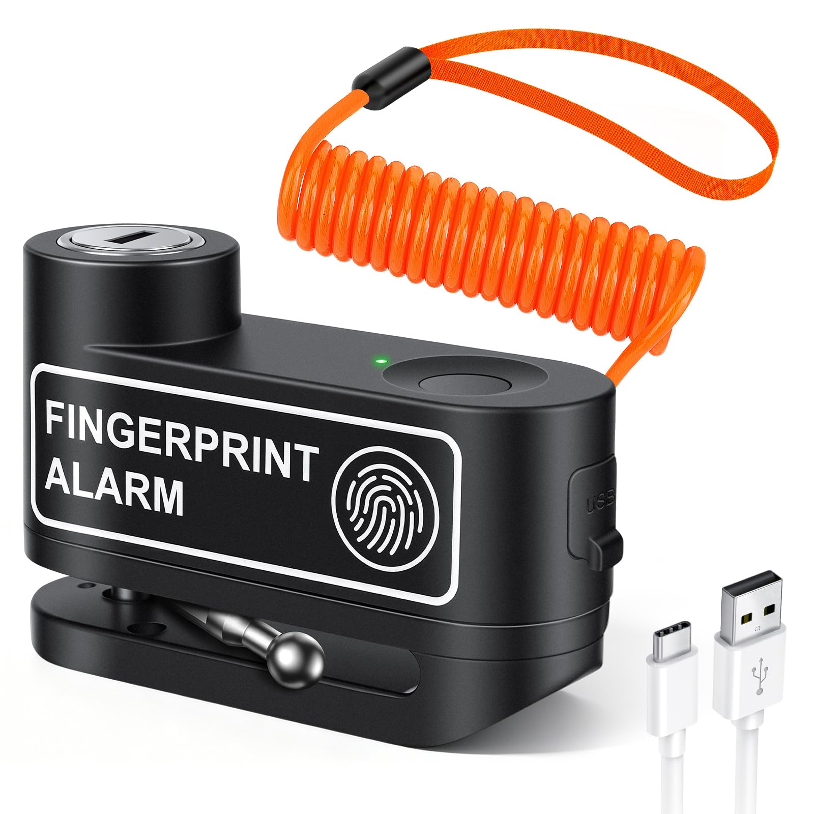 ZEXMTE Fingerabdruck-Motorrad-Alarm-Schloss, 120 dB USB C, wiederaufladbar, Anti-Diebstahl-Alarm, Scheibenbremsschloss