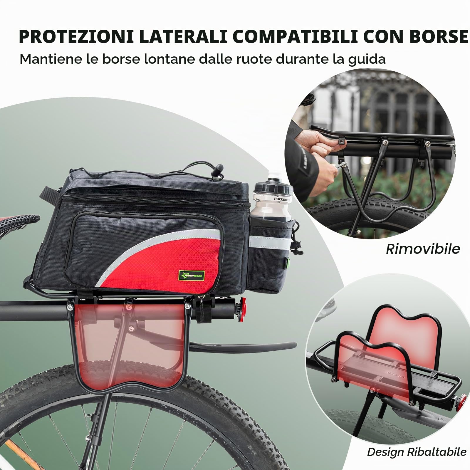 ROCKBROS Portapacchi Bici Alluminio Universle Regolabile per Bici MTB Portapacchi Posteriore Mountain Bike capacità Portata Massima 50kg Carrier Rack con Riflettore 24-29 Pollici