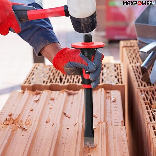 Miniatura 8 de MAXPOWER Juego de cinceles de mampostería de 3 piezas, cincel de punta de 11 pulgadas y cinceles planos, cincel de ladrillo de 8 pulgadas, con