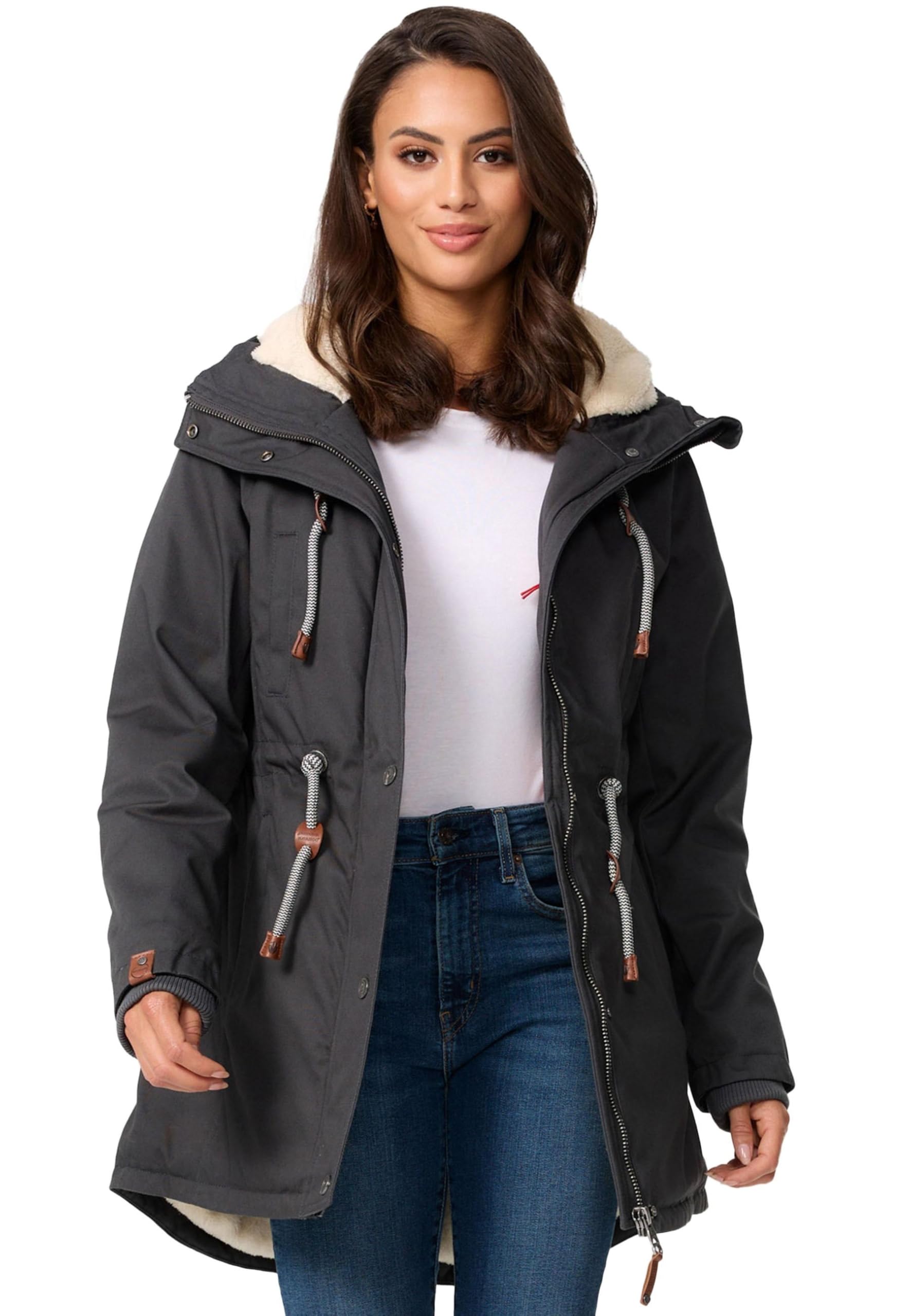 Navahoo B615 Winterjas voor dames, parka, teddybont, winterjas, kunstbont