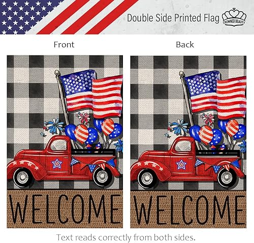 Miniatura 5 de CROWNED BEAUTY Bandera patriótica de jardín de camión de bienvenida del 4 de julio, 12 x 18 pulgadas, bandera de Estados Unidos de doble cara, a