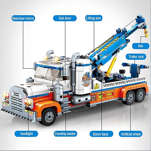 Miniatura 6 de City Crane - Juego de bloques de construcción de vehículos de construcción, 781 piezas compatibles con Lego, camión de remolque y remolque de