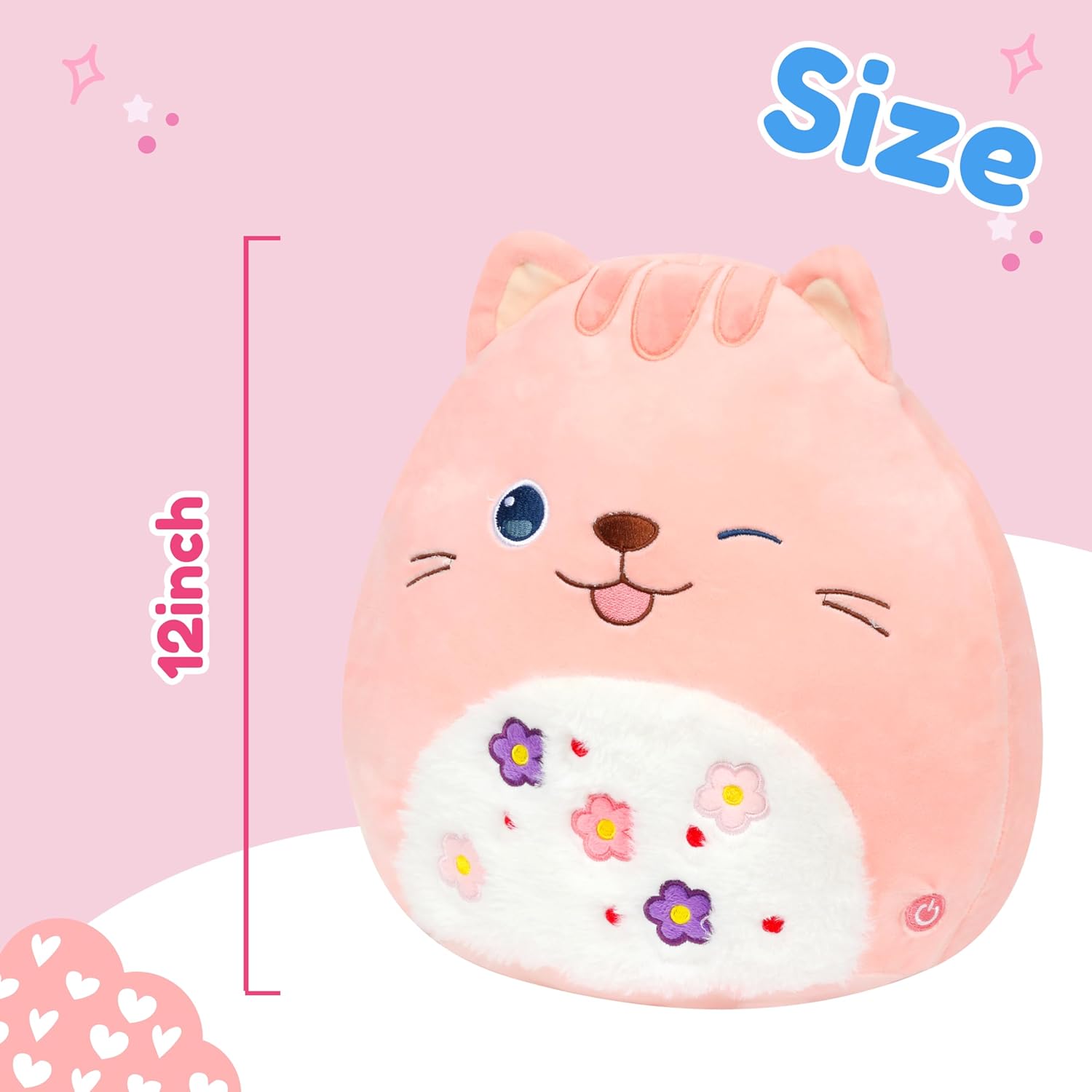 Easfan 12" LED Kitty Plush Pillow Soft Pink Cat Glowing Plush Toy Cute Stuffed Animal Home Room Decoration Birthday Get Well Gifts for Kids Toddlers