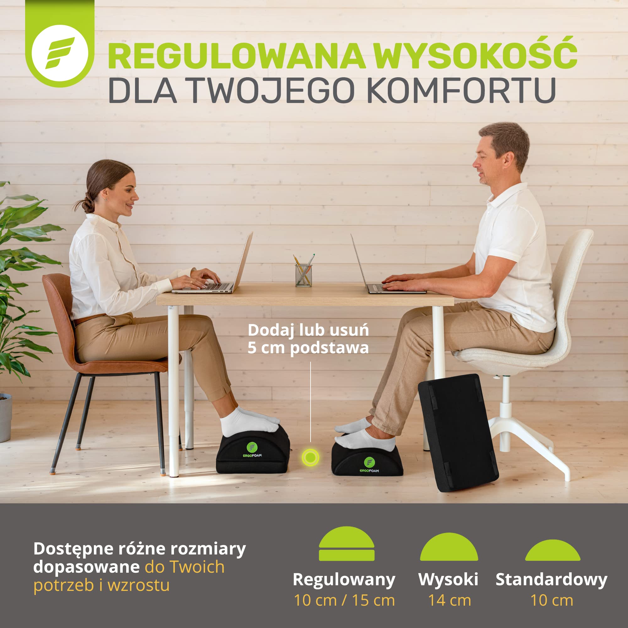 ErgoFoam Regulowany podnóżek pod biurkiem dla dodanej wysokości - duży wysokiej jakości aksamitny miękki piankowy podnóżek na biurko - najwygodniejszy podnóżek na biurku na świecie dla pleców, lędźwiu, bólu kolan (czarny)