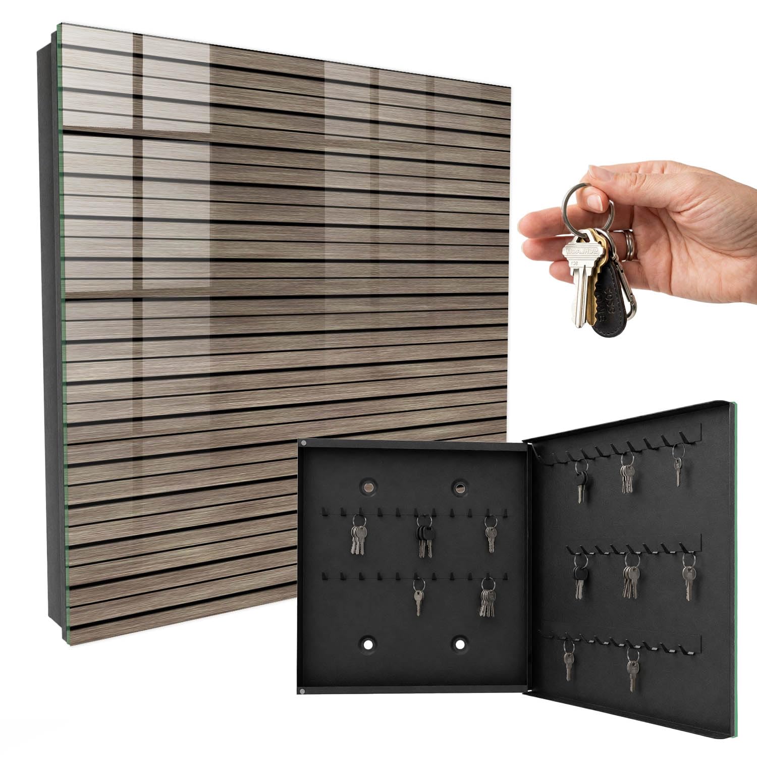 Armadietto portachiavi da parete 30x30 cm Tavole di legno Porta Destra Nero | Appendiabiti | Bacheca | Vetrinetta | Nicchia | Casellario | Armadio | Gancio | Quadro | Mobiletto | Contenitore | Supporto