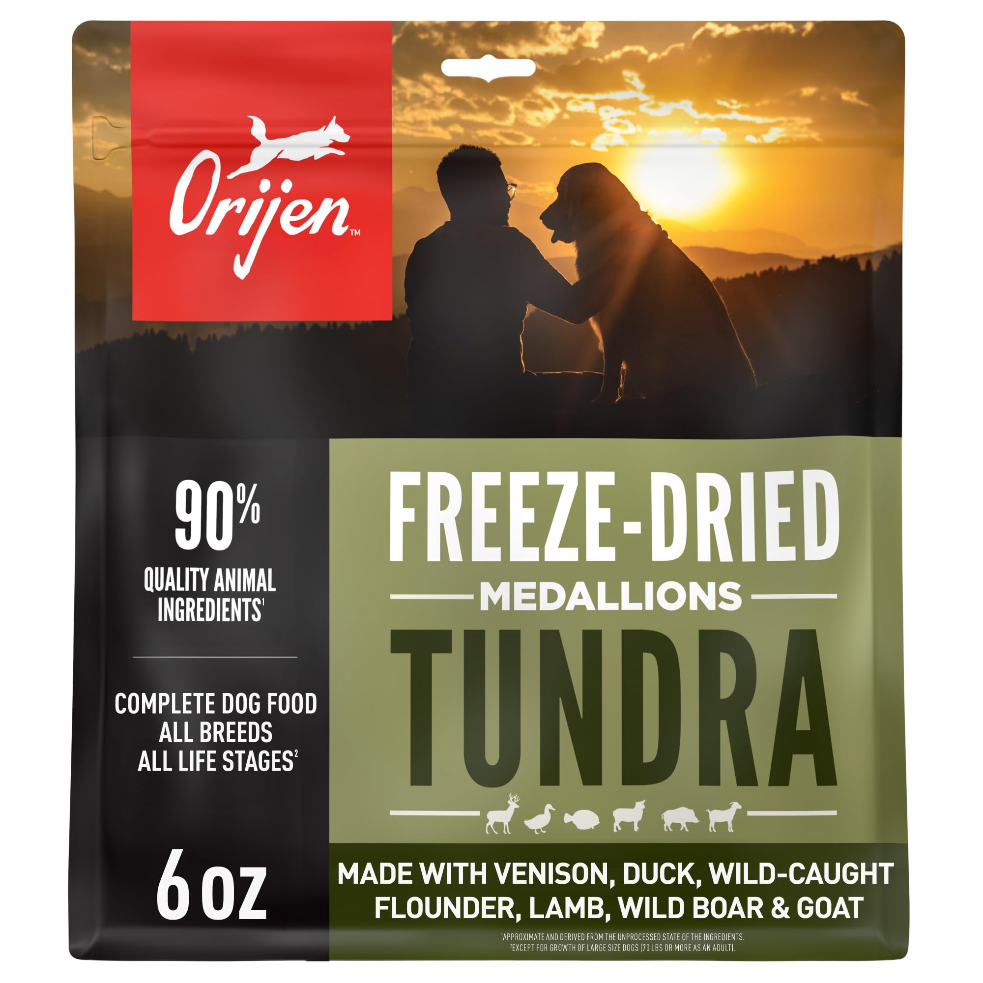 ORIJEN WHOLEPREY Freeze Dried Dog Food &amp; Topper Tundra 6oz Bag