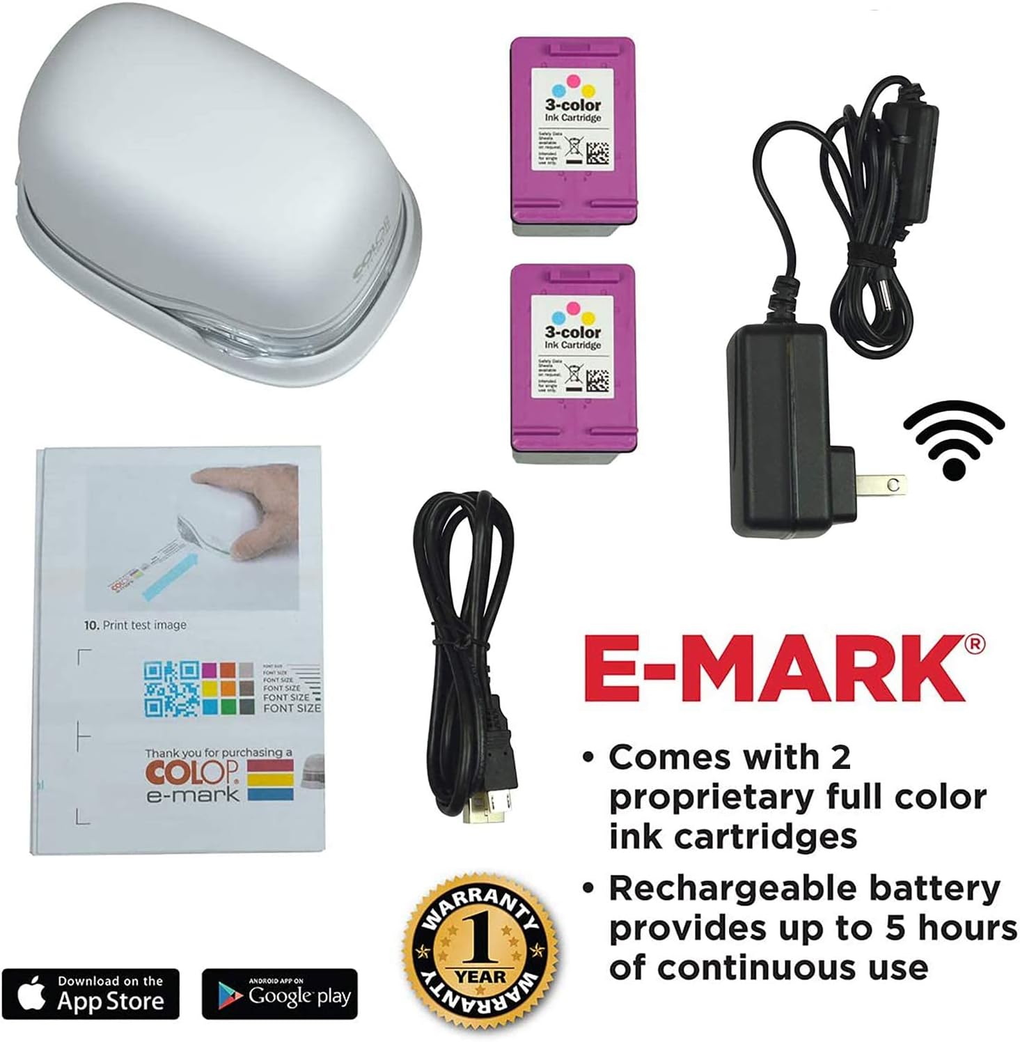 70% Off Discount COLOP e-Mark Electronic Marking Device and Two 153562 Ink Cartridges Bundle/Digital Stamp and Two Multicolored Ink Cartidges/Mobile Printing