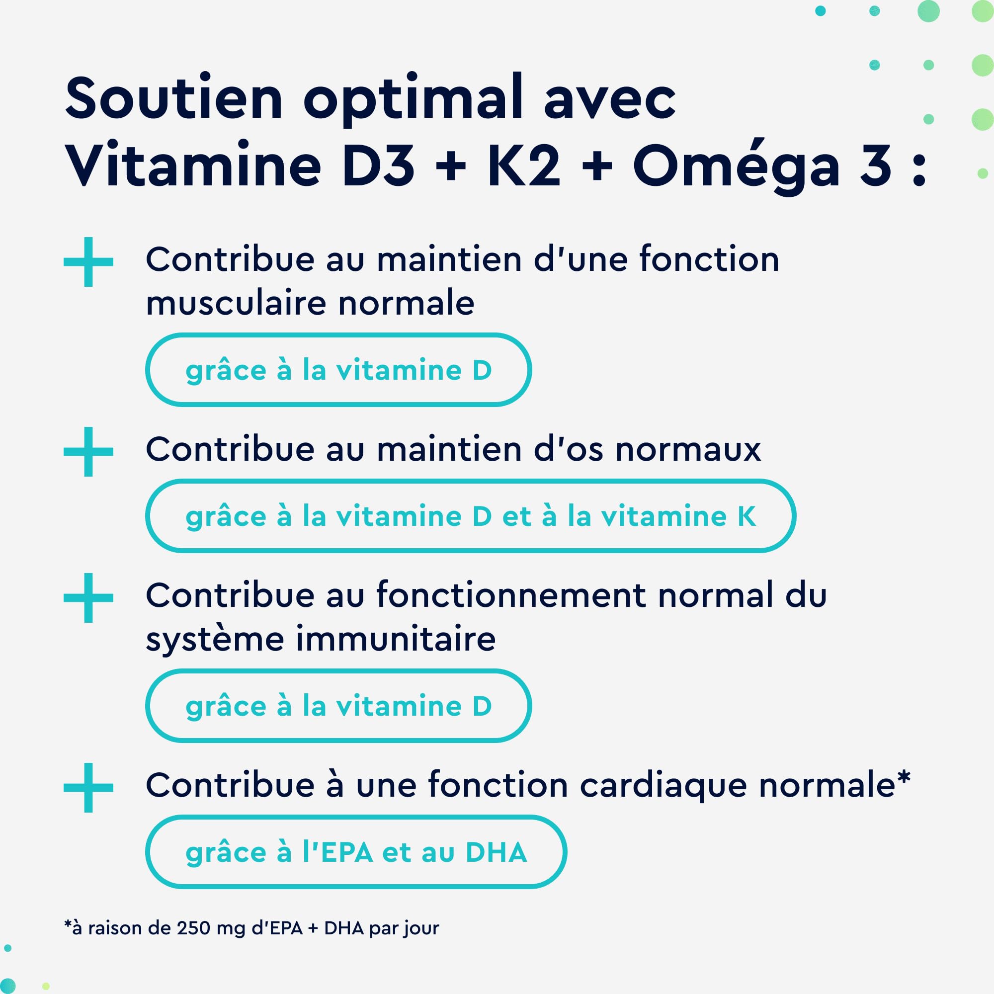 Oméga 3 (1000mg) avec Vitamine D3 (2000 UI) + K2 100 µg, 90 Gélules, Huile de Poisson (400mg d'EPA et 300mg de DHA) Fortement Dosée, Vit D3 Cholécalciférol + Vit K2 MK7, Sans Arômes et Additifs
