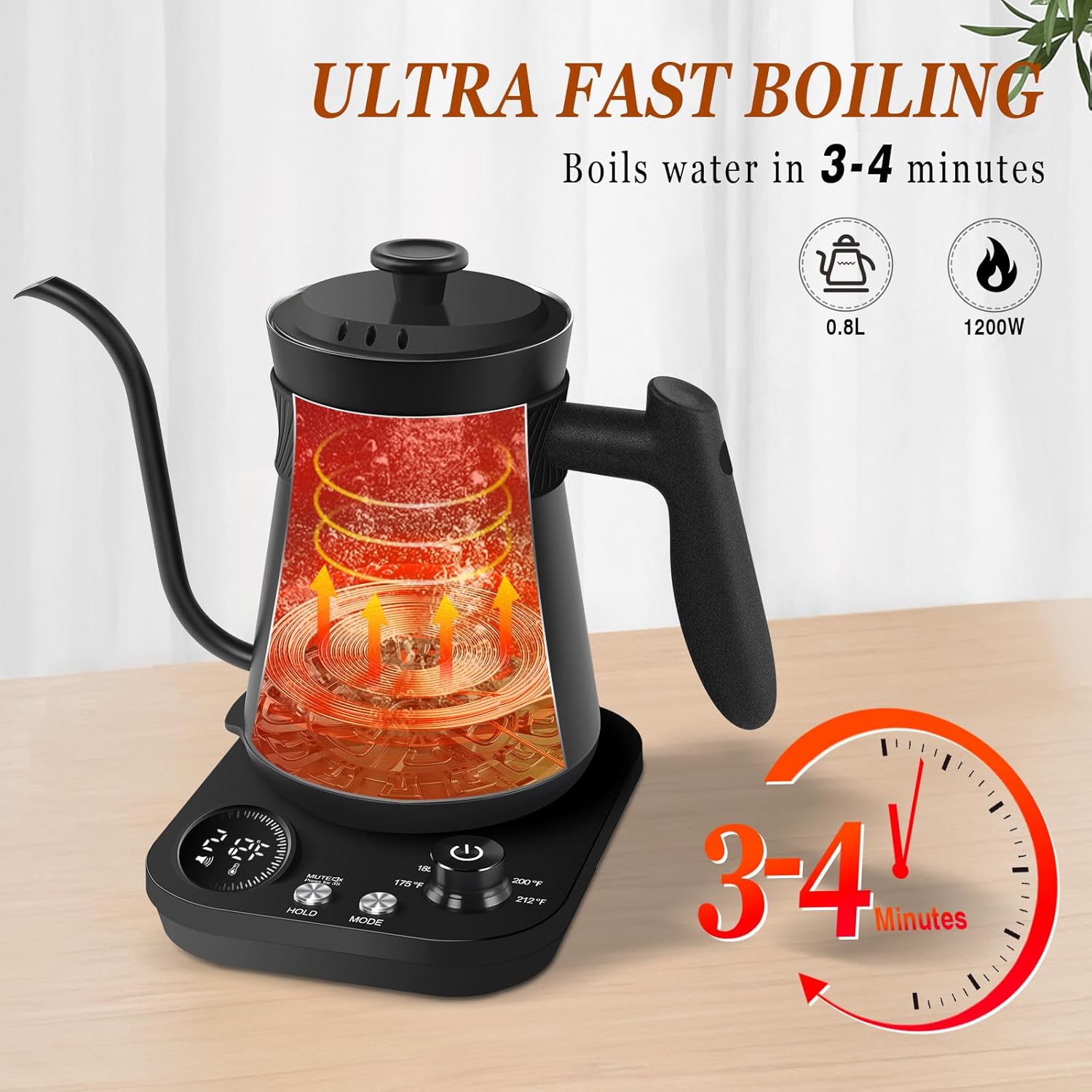 Secura Electric Gooseneck Kettle fast boiling feature