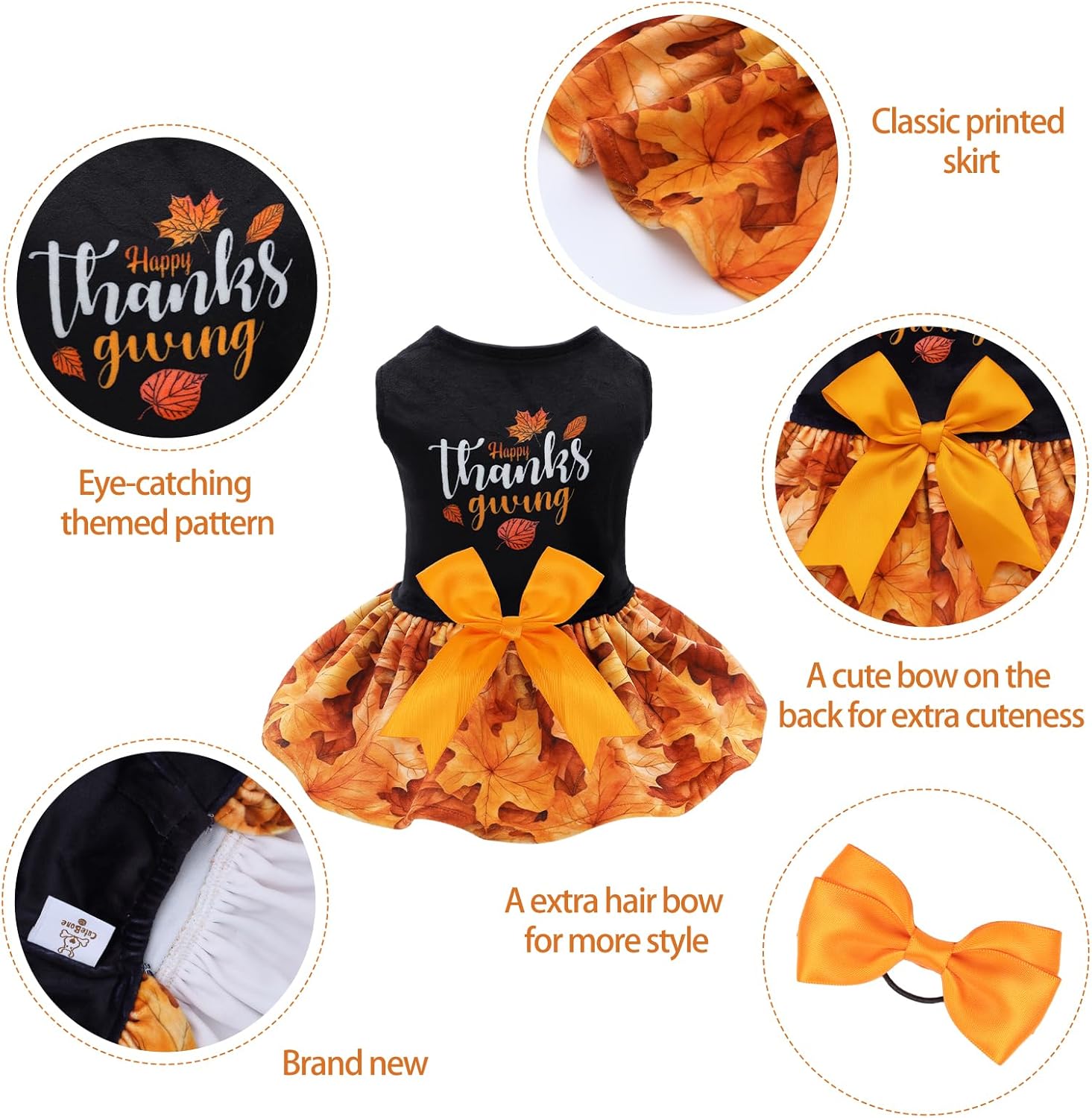 Cute Velvet Thanksgiving Dog Dress | Small Girl Dogs 3