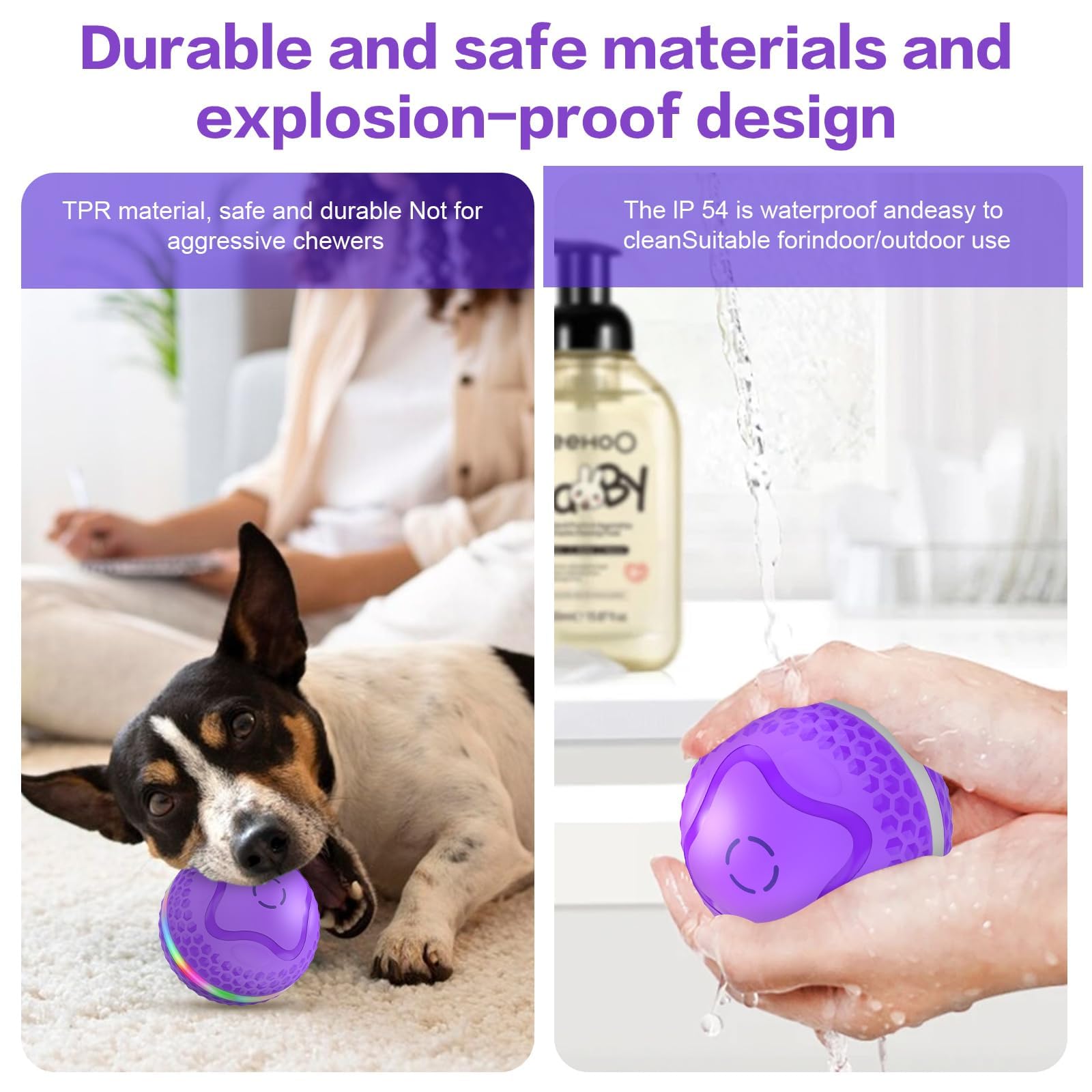 Pelota interactiva para perros, juguete rodante automático, bola animada para perros medianos/grandes para aliviar el aburrimiento, bolas de movimiento automático activadas con flash LED, recargable