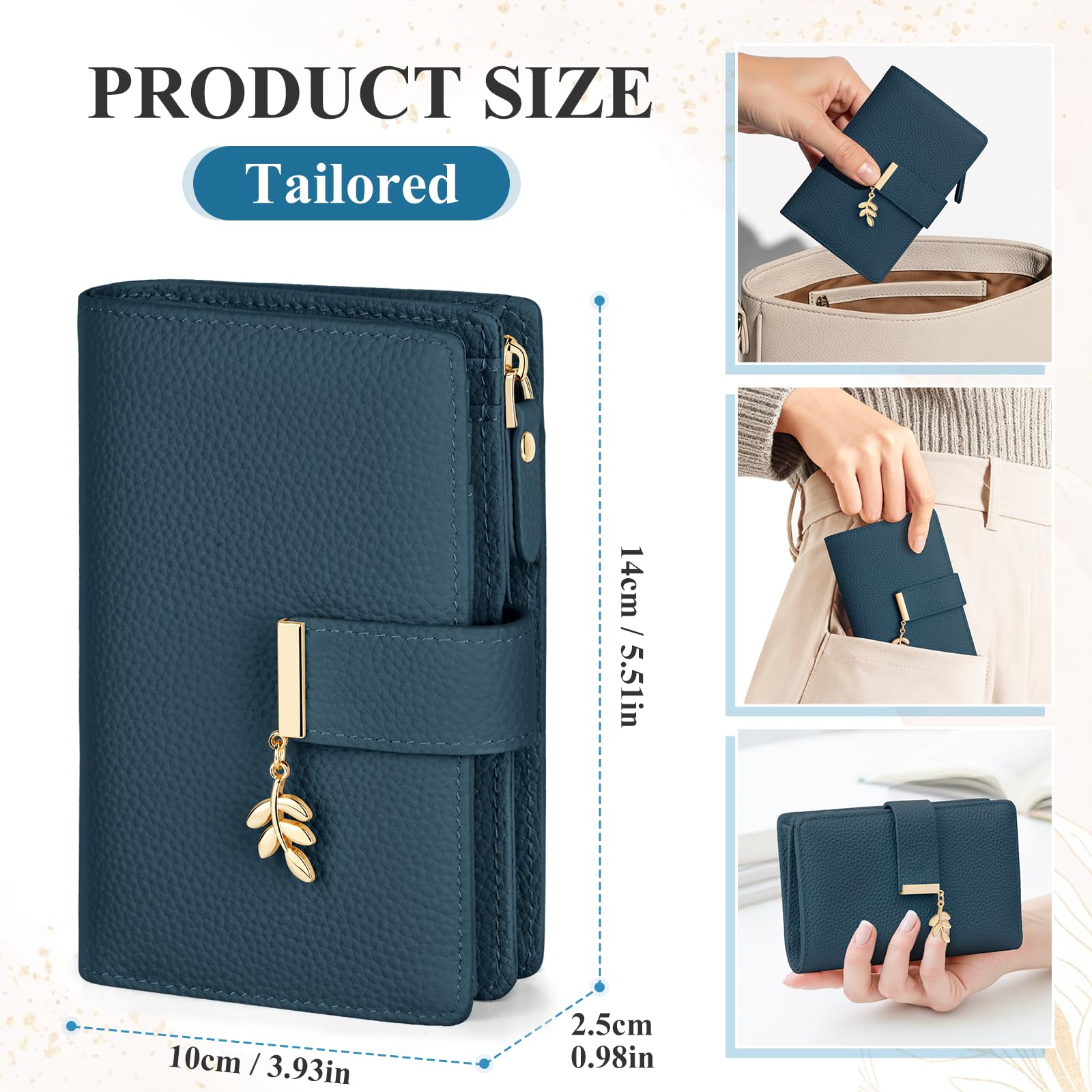 LUROON Portefeuille Femme Cuir, Petit Porte Monnaie Femme RFID Blocage Portefeuille Femme Petit Format avec Grand Compartiment à Monnaie Zippé
