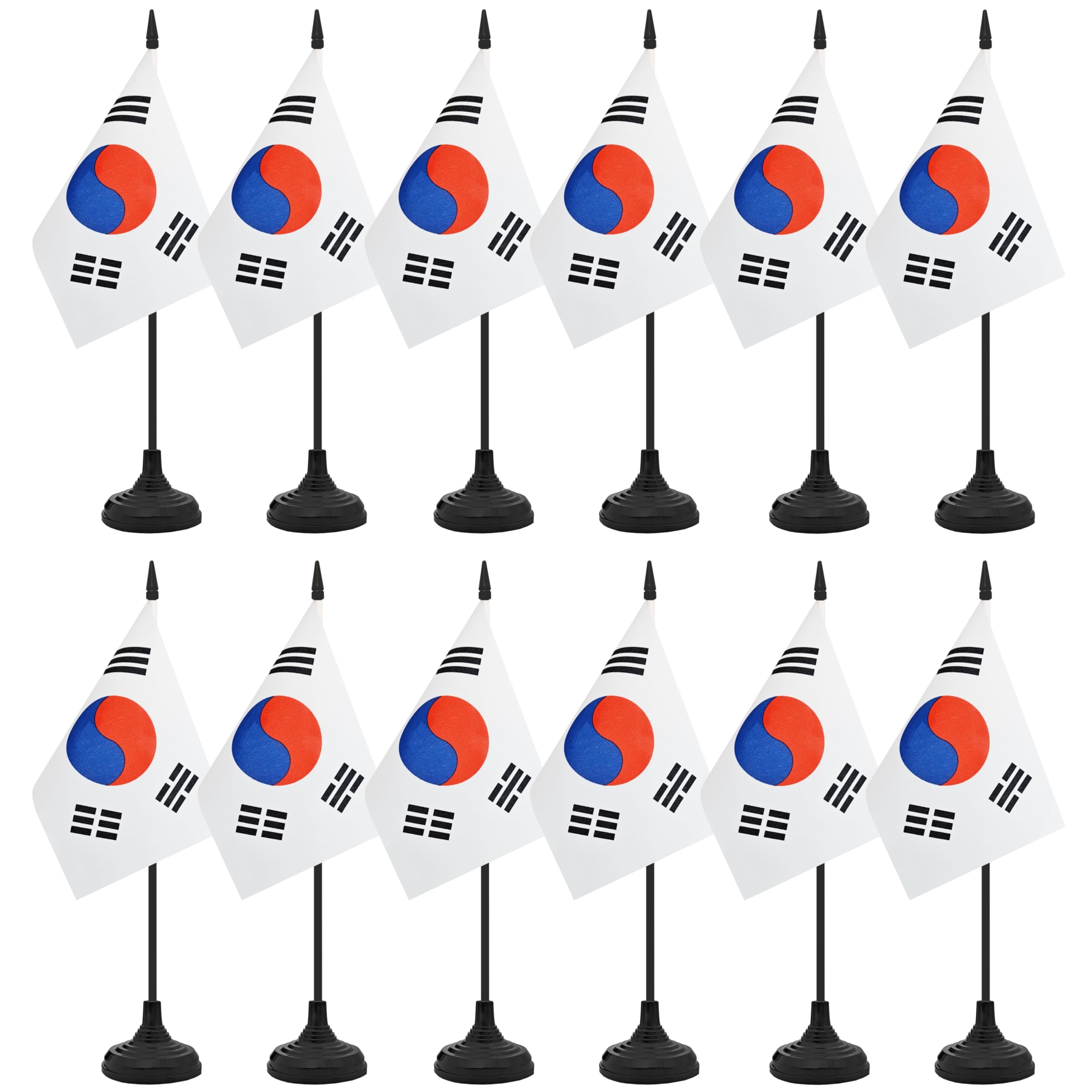 Photo 1 of 12 Pack Korea Desk Flag Set, Korean Table Office Flag, Small Miniature Desktop Flag With Black Pole and Black Base, Classroom, Offices Meeting Desk Decoration (Korea)
