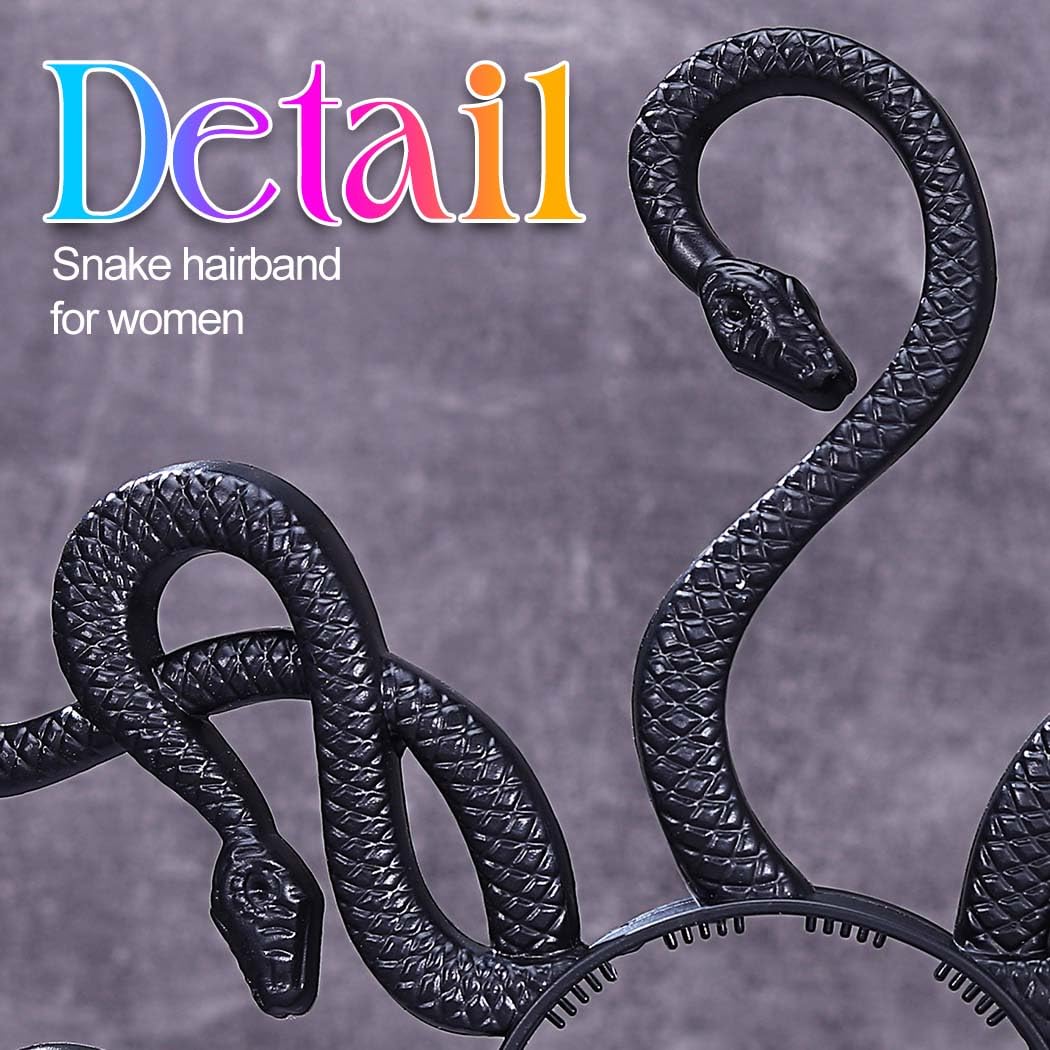 Reaky Snake Headband Medusa Headpiece Gold Snake Headbands Halloween Costume Hair Accessories for Women (Black, One size) - Image 4