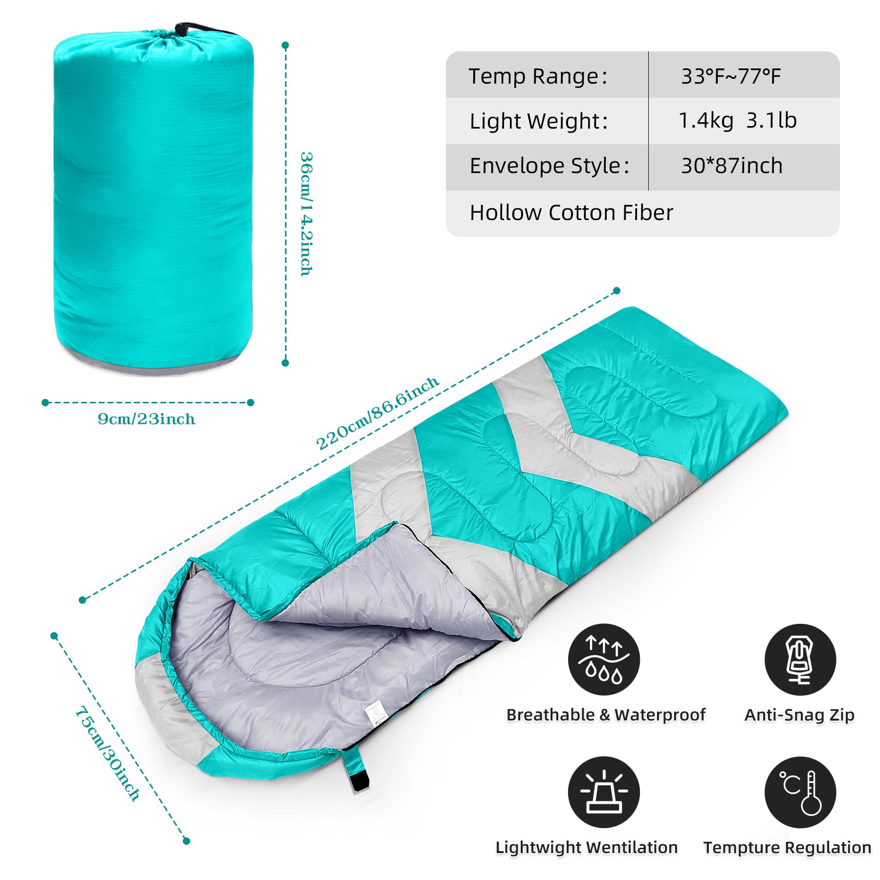 Zusentee Sacco a Pelo Estivo Invernale per Adulti e Bambini, Sacci a Pelo 4 Stagioni in Resistenti Impermeabile Ultraleggero e Compatto, Portatile Busta Rettangolare per Campeggio