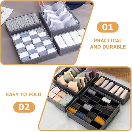 Miniatura 2 de 4pcs Foldable Fabric Underwear Drawer Organizers Closet Storage Dividers for Socks Bras Briefs Wear-resistant Foldable Organizers for Closet Drawer