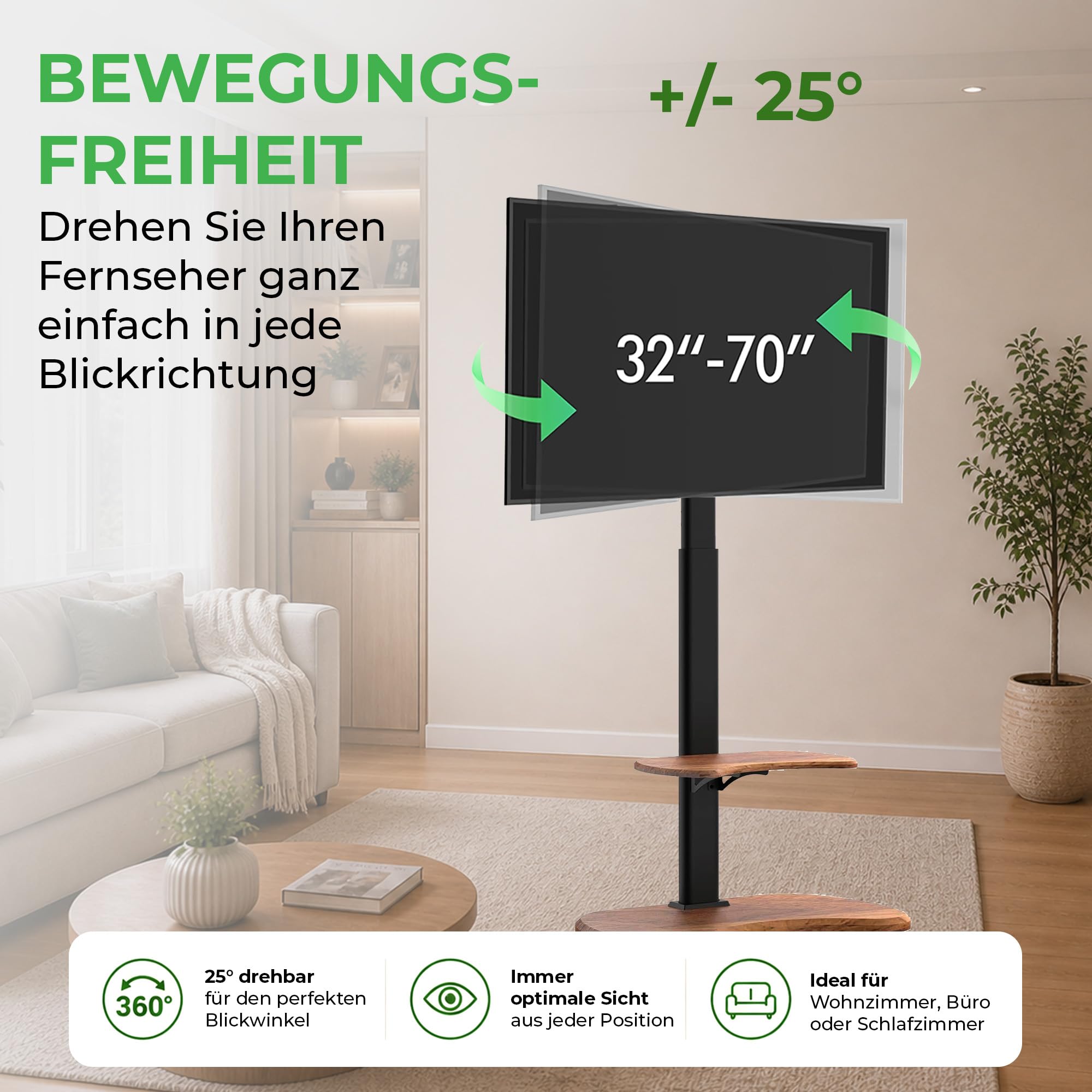 Stellar TV Ständer Rollbar mit Holzregal - höhenverstellbar schwenkbar TV Rollwagen für 32-70 Zoll Fernseher bis 45 kg - Universal TV Standfuss max VESA 600x400