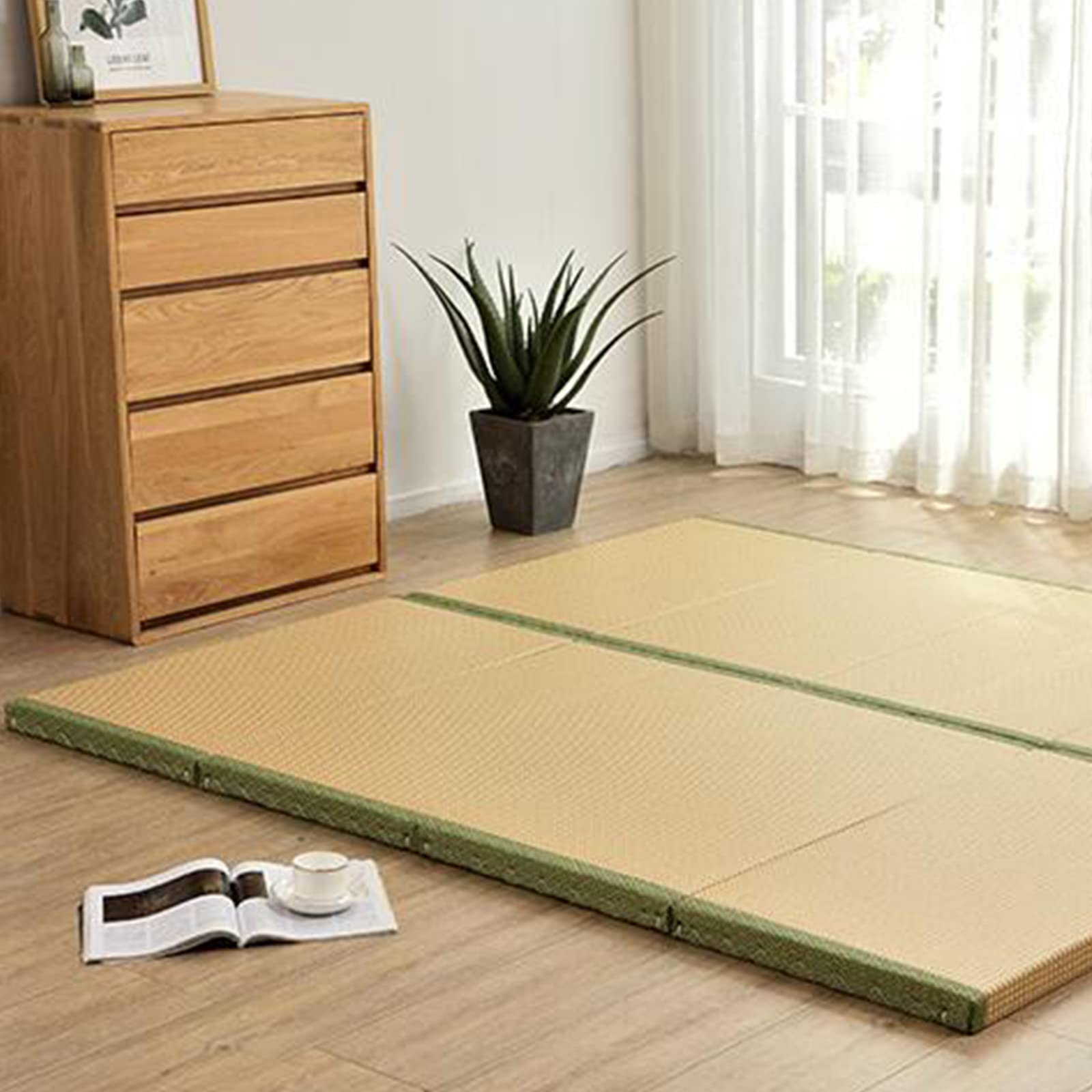 Tatami, materassino pieghevole per dormire, meditazione, yoga, anima in rattan traspirante, spessore 5 cm, 100 x 200 cm