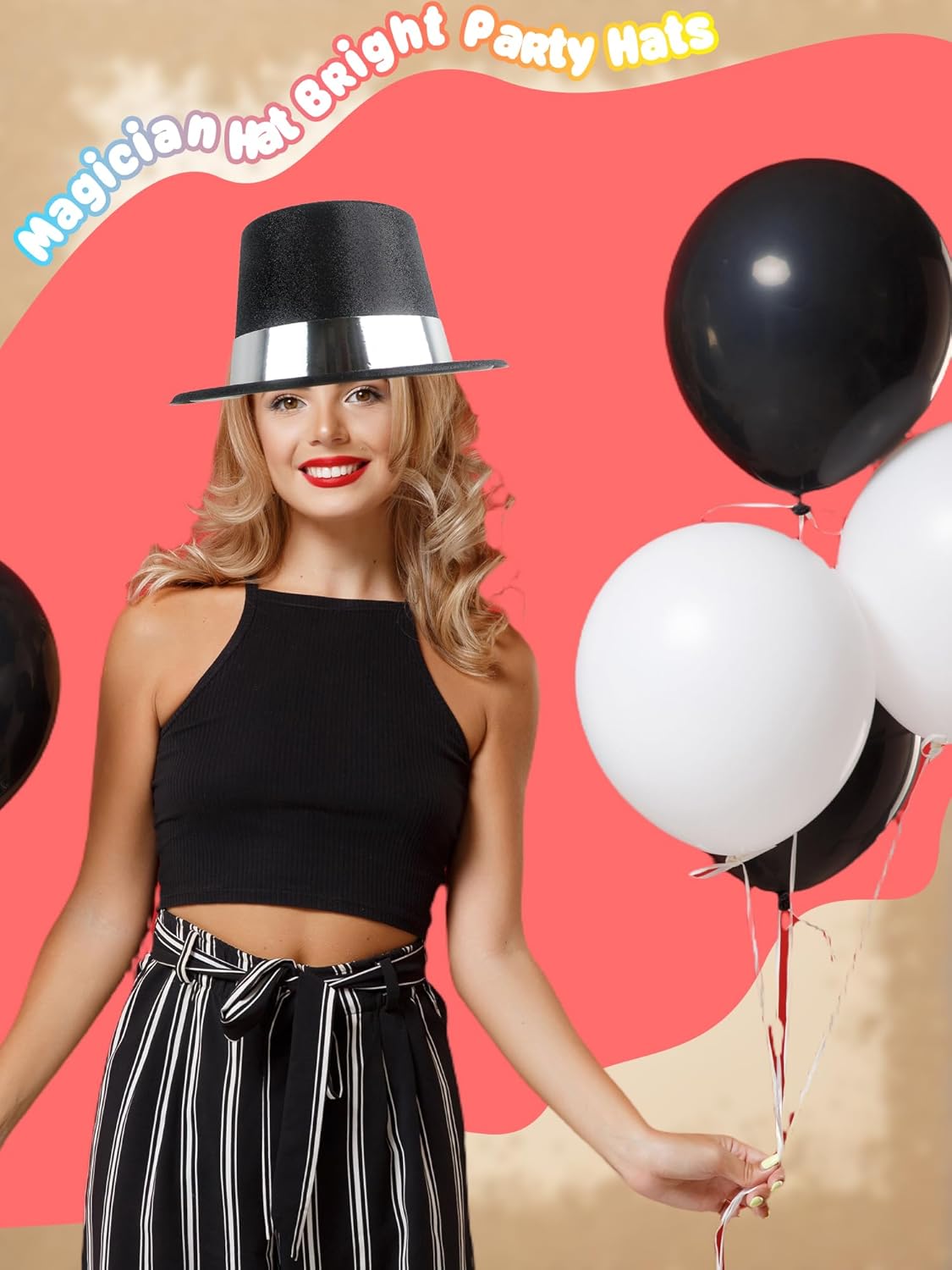 12 Pcs Glitter Top Hats Bulk Plastic Top Hats with Band Shiny Magician Tall Hat for Halloween Cosplay Carnival Party