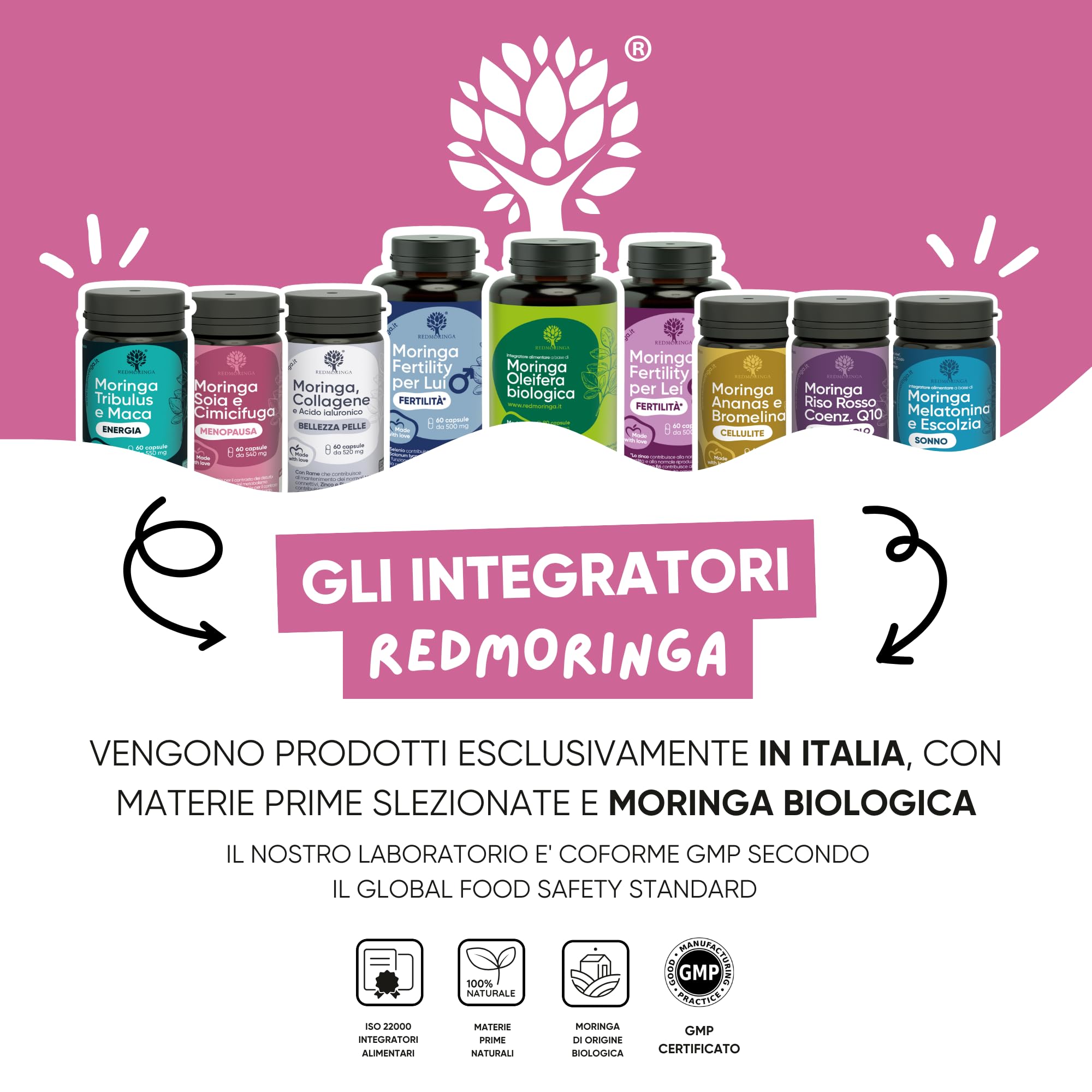 Myo INOSITOLO + DChiro per PCOS con Acido Folico, Vitamine B12, B6, D e Moringa BIO | Integratore Woman Balance Ovaio Policistico, Regolarità Ciclo, Migliore Ovulazione | 90 Capsule - RedMoringa