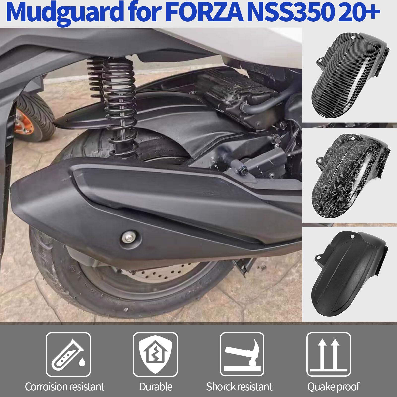 WOOGA parafango moto ruota posteriore parafango copertura paraspruzzi Replacement for Ho&n&da Forza 350 NSS350 2020-2024 Copriruota per parti di motociclette (corto stile A-Nero opaco)