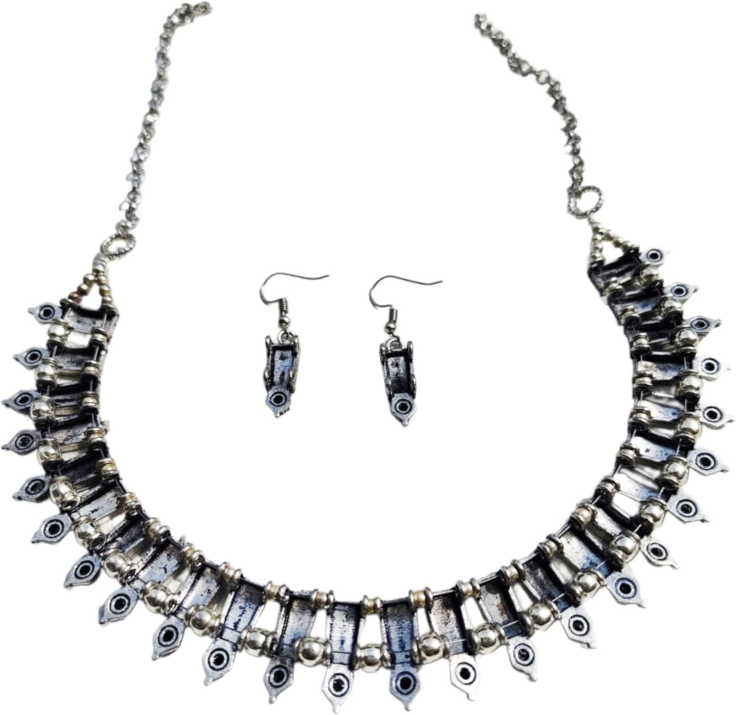 Onyx Stone Tribal Necklace with Earrings - Brass Jewelry Bridesmaid Set, Unique Ethnic Design, Ideal for Weddings, Festivals, & Special Occasions - Image 6