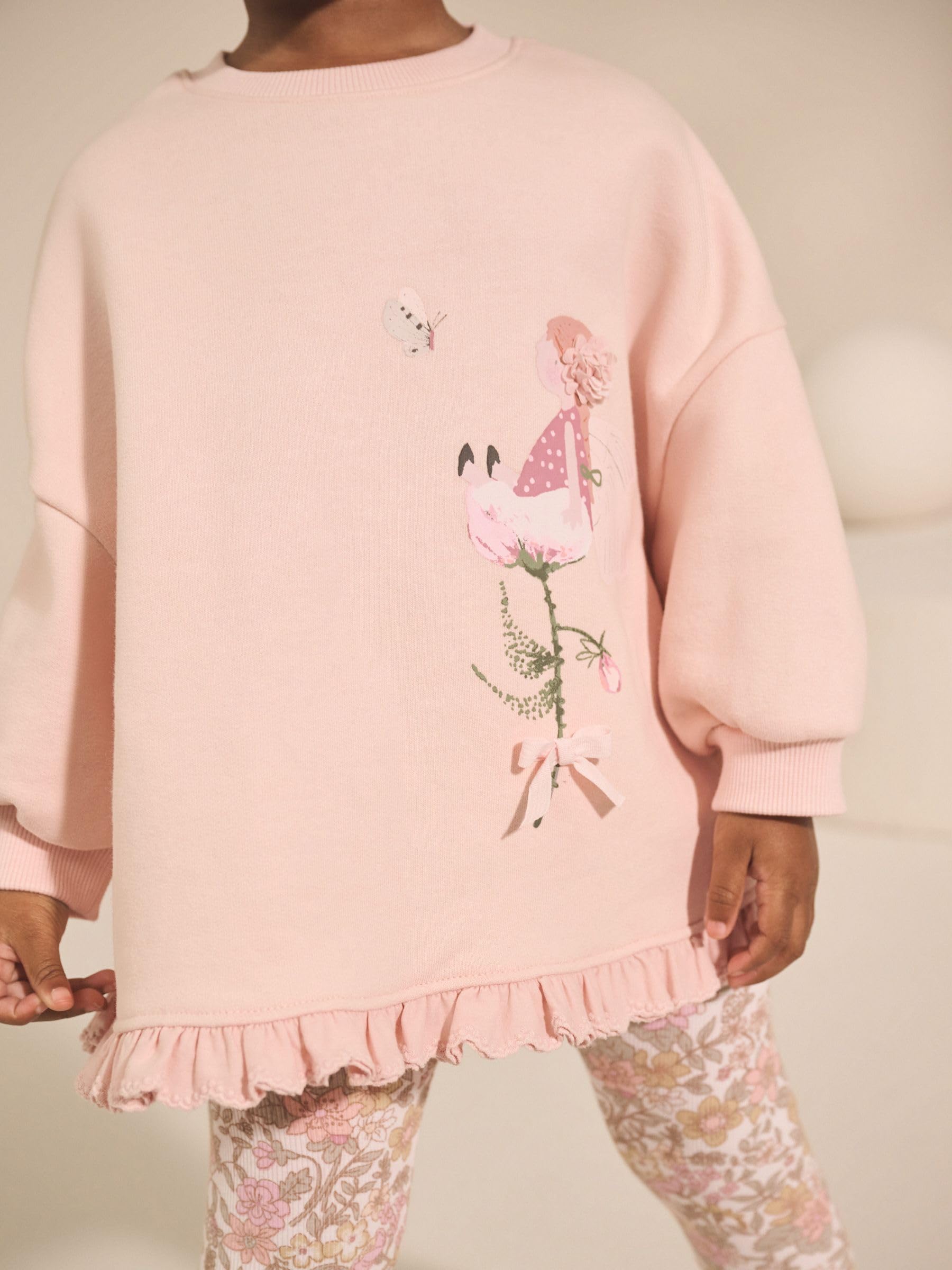 NEXT Niñas Conjunto de sudadera con volantes en el bajo y leggings