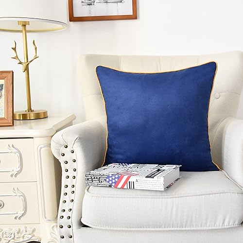 Miniatura 4 de CaliTime Juego de 2 fundas de almohada súper suaves de gamuza sintética con borde dorado con ribetes dorados para sofá, cama, sofá, granja,