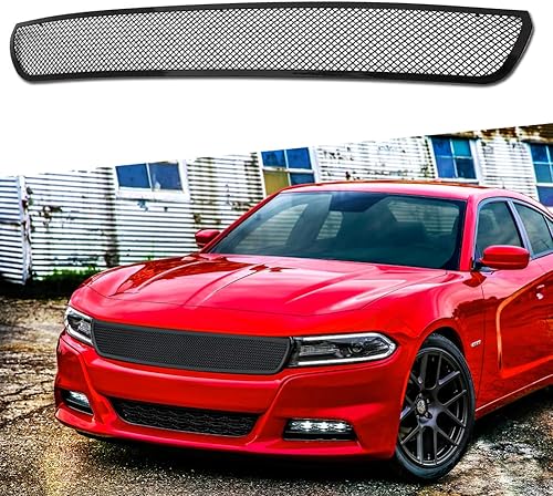 Parrilla de malla de acero inoxidable negra delantera superior con perno de inserción para Dodge Charger SXTSE SedanRTEnforcer SedanPursuit Sedan y