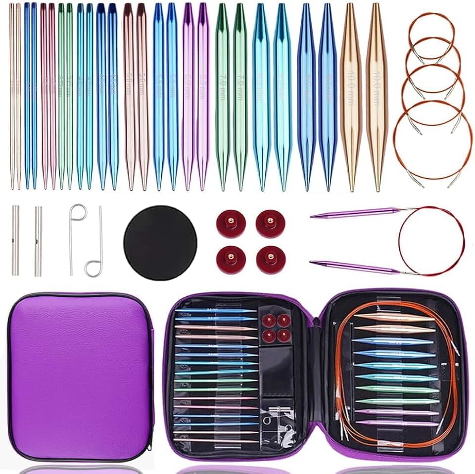 Yarniss 13 Pair Circular Knitting Needle Set 3.0~10.0mm, Interchangeable Aluminum Knitting Needles with Case