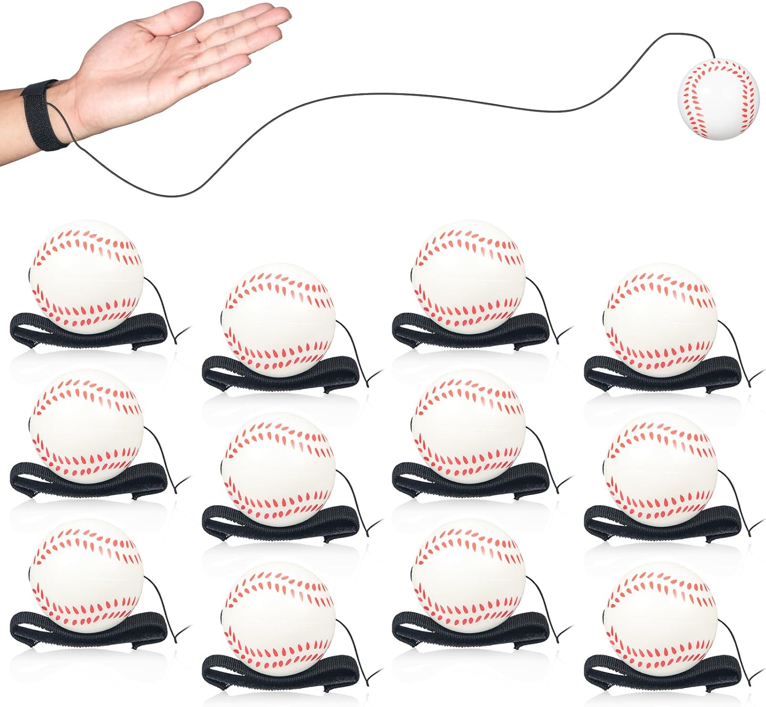 Wrist Return Ball on a String 2.36 Inches: 18PCS Rebound Sport Balls with Elastic Strap Baseball Soccer Tennis Practice Party Favors, Wrist Exercise and Fun Play for Kids and Adults