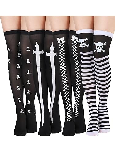 Boao 4 Pairs Halloween Thigh High Long Stockings Over Knee Stockings Cosplay Festival Socks - Charming Style