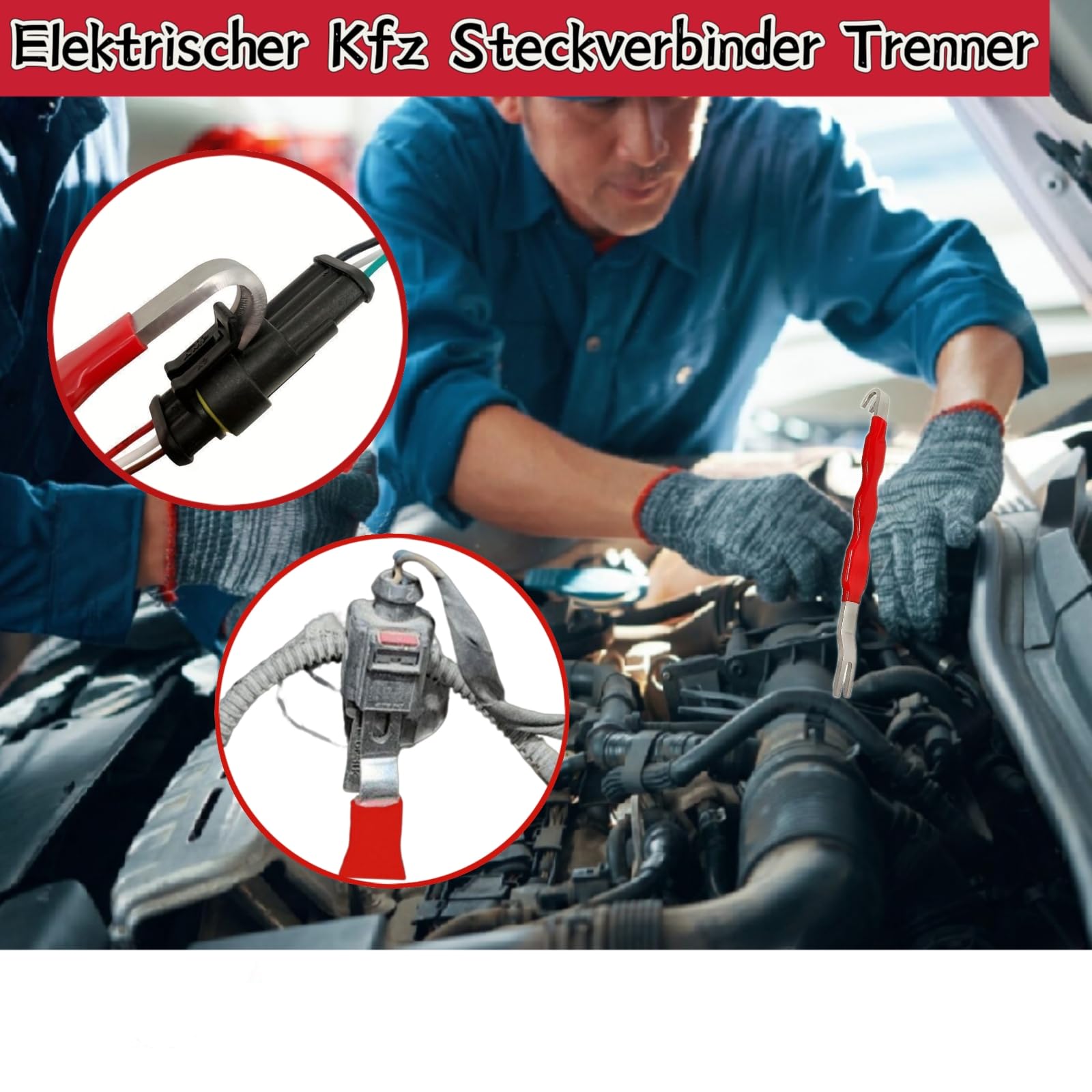 Entriegelungswerkzeug kfz Stecker Abzieher Steckverbinder Trenner Elektrischer Kfz Steckerlöser,Universeller Elektrostecker Abzieher Kabelbaum-Entriegelung für Auto Reparatur (Style B-2xRot)