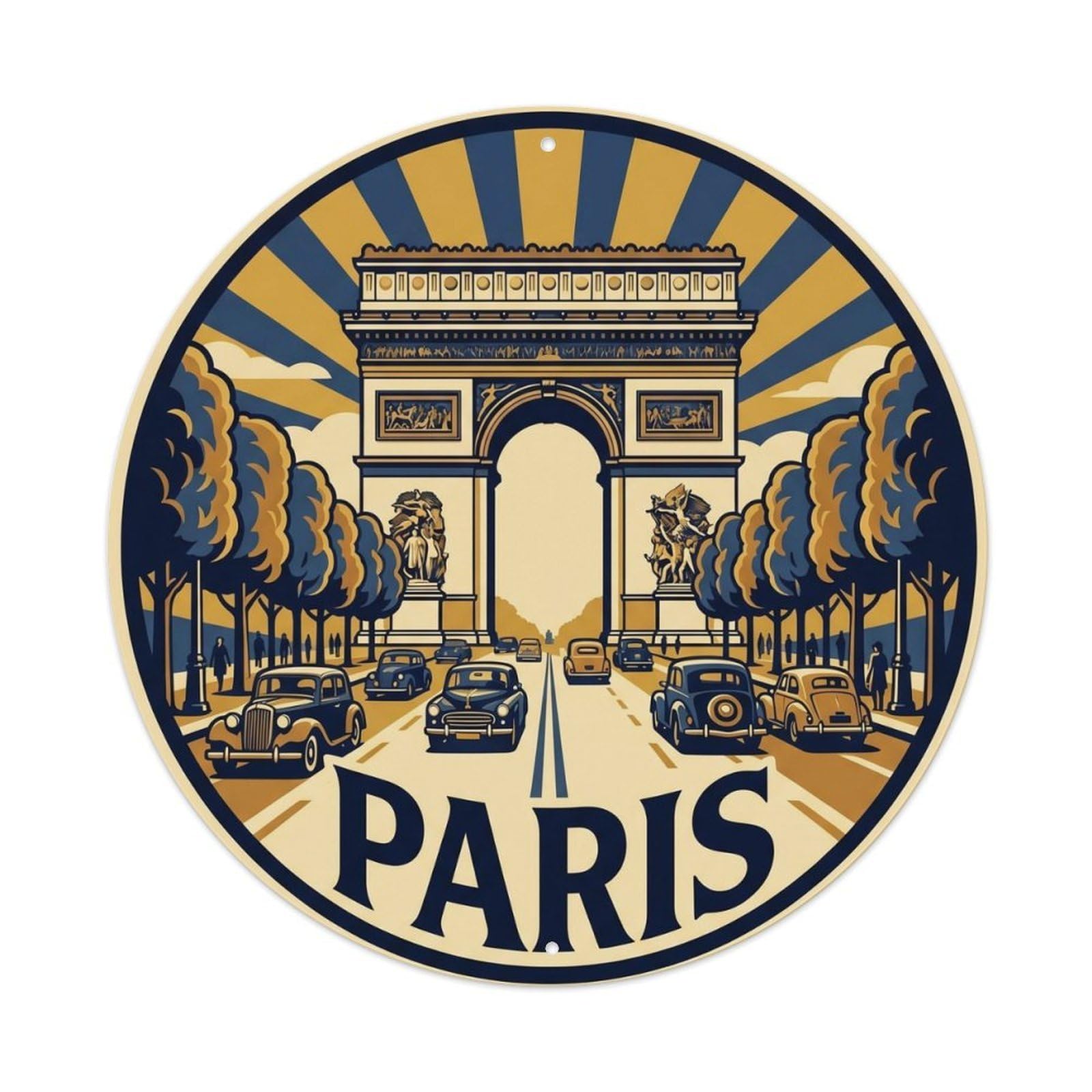 Vintage Travel Parisian Arc Triomphe 2 Metal Tin Sign Plaque
