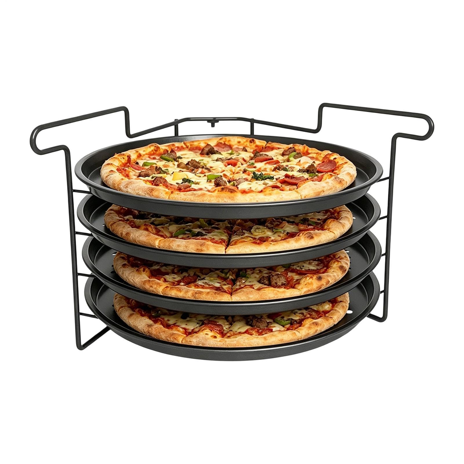Pizza Rack Gestell 4-Etagen Zusammenklappbarer Schwerlast-Ständer | Pizza-Backblech-Gestell für Zuhause, Küche, Restaurant, Party, Brot und Gebäck, Profis, Bäcker und Anfänger