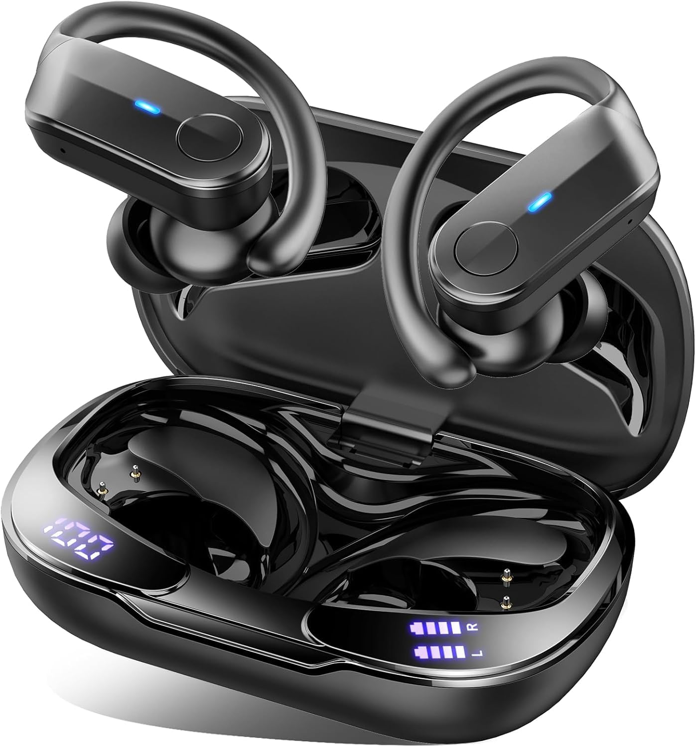 Ordtop 2026 Bluetooth Kopfhörer Sport, 70Std In Ear Kopfhörer Bluetooth 5.4, HiFi Stereo Tiefer Bass Kabellose Kopfhörer mit 4 Noise Cancelling Mic, IPX8 Wasserdicht Ohrhörer mit Ohrhaken, LED-Anzeige