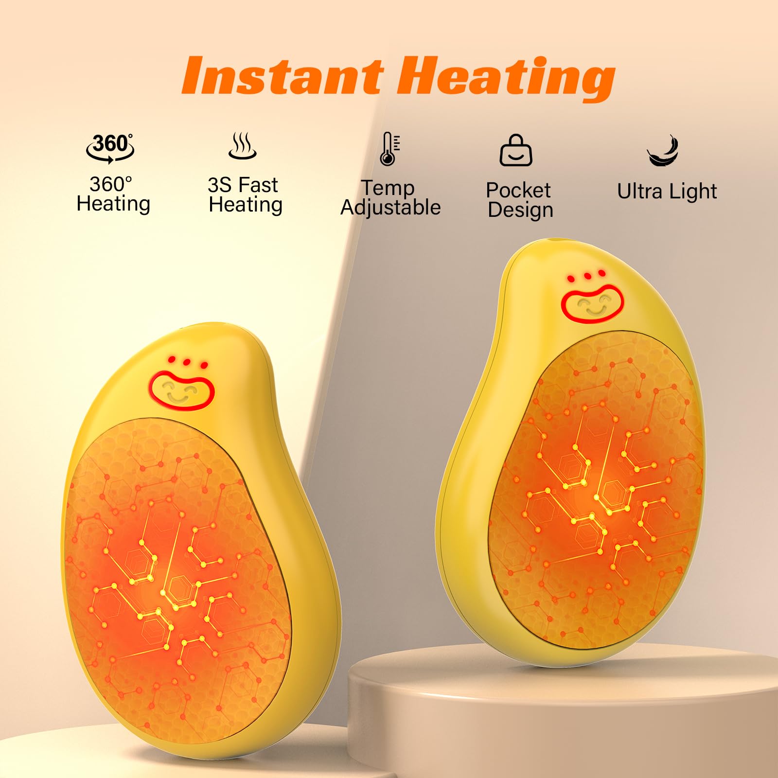 FANDLISS Scaldamani Elettrici 2 Pezzi con Batterie da 8000 mAh, Scaldamani Ricaricabile Tramite USB Tre Regolazioni Della Temperatura, Adatto Come Regalo di Natale Invernale All'aperto