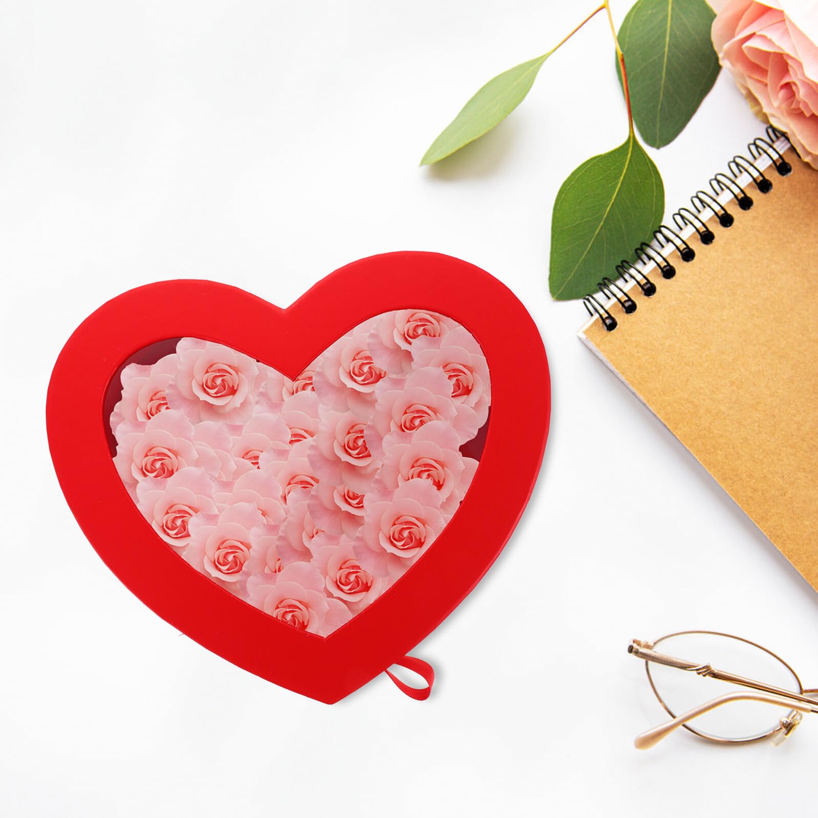 Gogogmee Herzförmige Doppellagige Blumenbox mit Drehfunktion Rote Verpackungskarton für Konservierte Blumen Geschenkbox für Valentinstag Hochzeit und Geburtstag