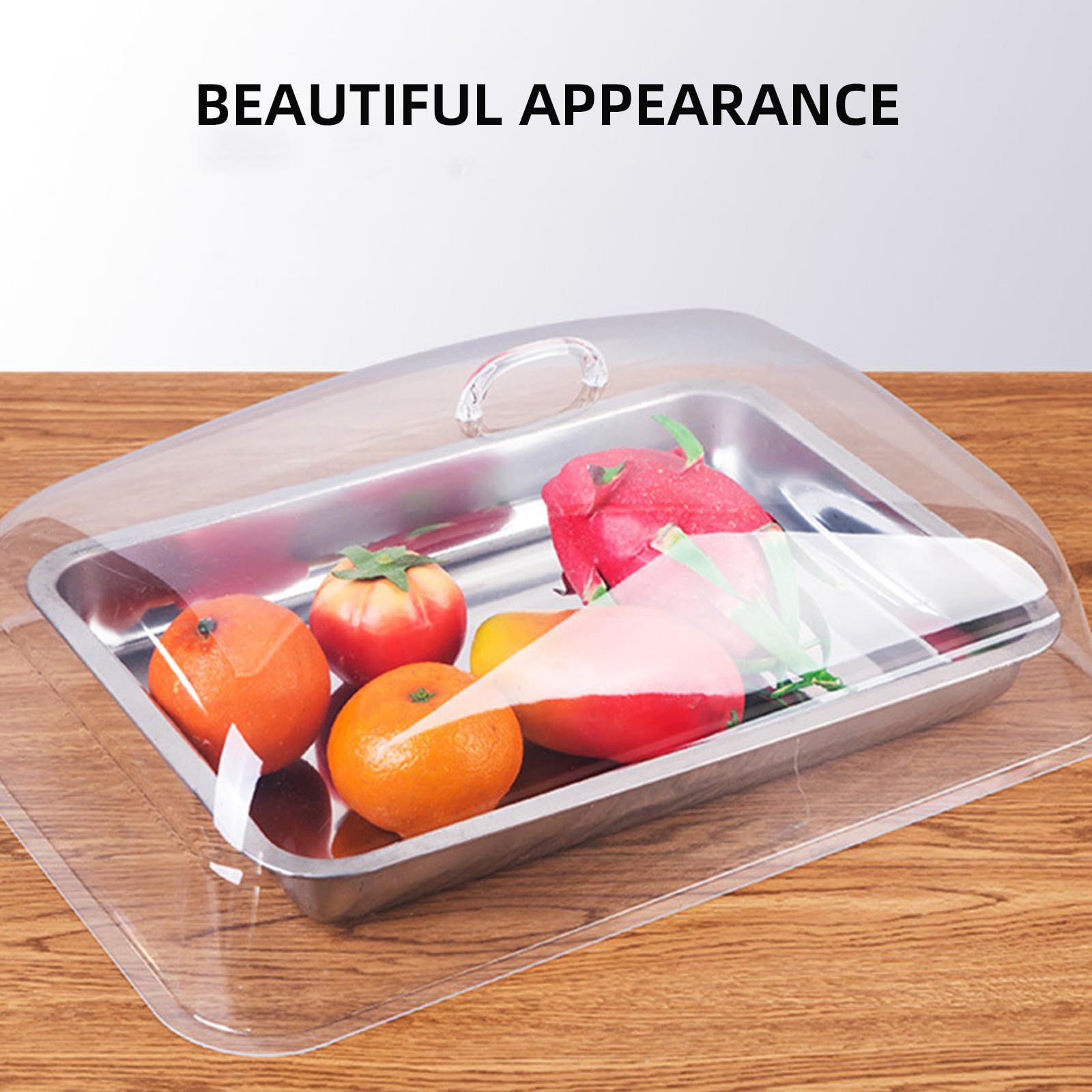 Coperchio per Alimenti Trasparente Rettangolare 38X27 CM in Plastica Manico Pratico Protezione Piatti per Cucina Riutilizzabile Stile Casuale