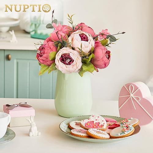 Miniatura 3 de NUPTIO Bolas de flores para centros de mesa 10 piezas de 9.4 pulgadas de diámetro rosa oscuro peonía artificial arreglo de bolas de flores falsas
