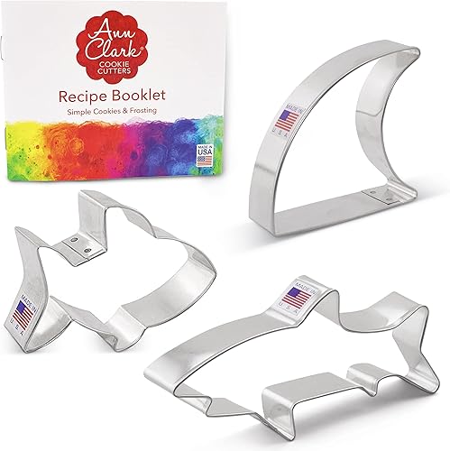 Miniatura 5 de Ann Clark Cookie Cutters Shark - Juego de 3 cortadores de galletas fabricado en Estados Unidos, gran tiburón blanco, aleta de tiburón, tiburón